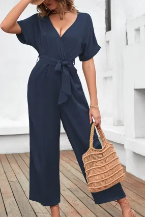 Sunset and Swim Tie Waist Surplice Wide Leg Jumpsuit