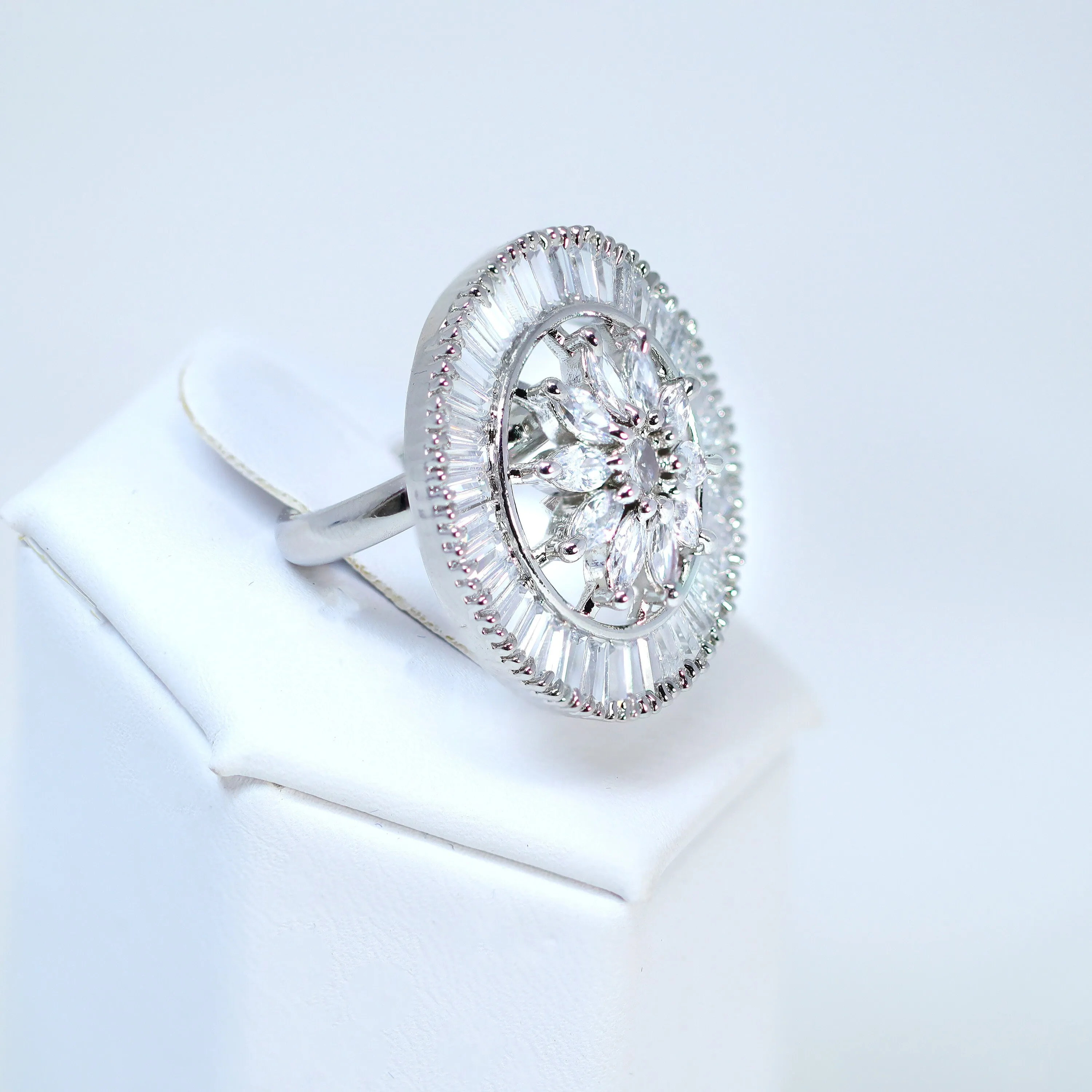 Swarovski Crystal Silver Floral Large Statement Ring, Engagement Ring, Promise Ring For a Friend, Friendship ring.