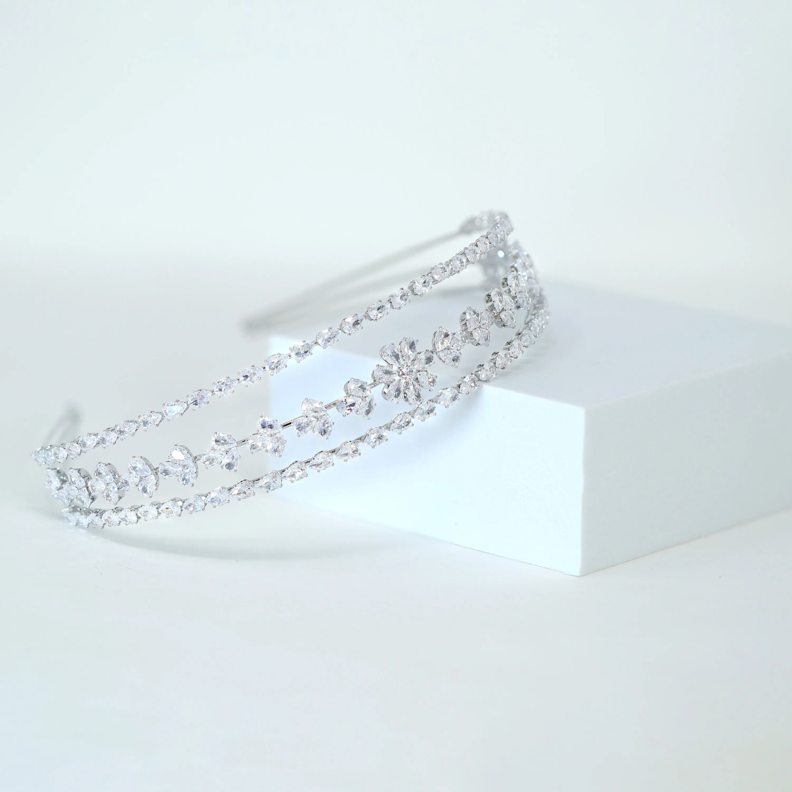 Swarovski Crystals Floral Vine Leaves Three Layer Silver Headband, Hair Vine Headband, Bridal Hair, Rhinestone Headband, Delicate Headband.