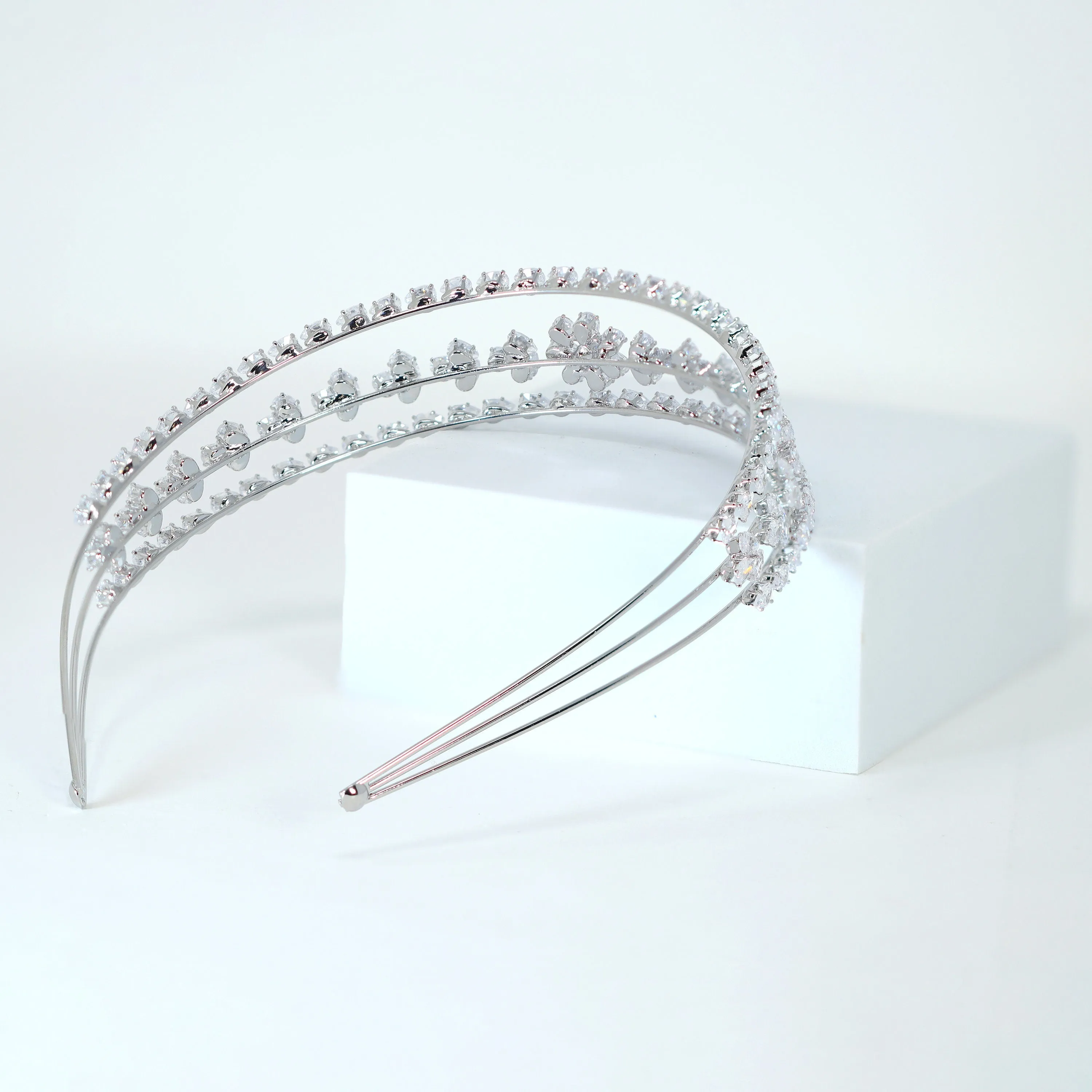 Swarovski Crystals Floral Vine Leaves Three Layer Silver Headband, Hair Vine Headband, Bridal Hair, Rhinestone Headband, Delicate Headband.