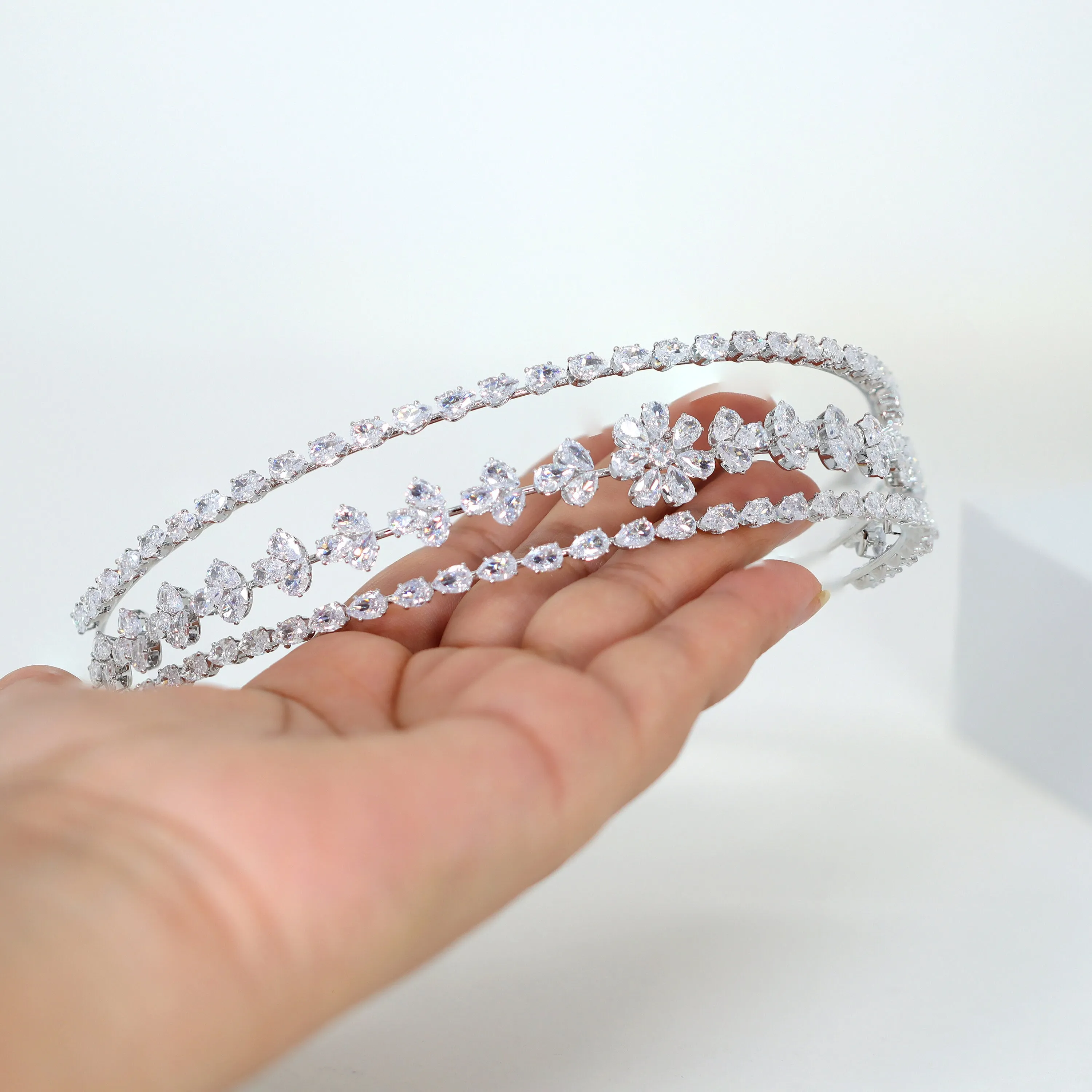 Swarovski Crystals Floral Vine Leaves Three Layer Silver Headband, Hair Vine Headband, Bridal Hair, Rhinestone Headband, Delicate Headband.