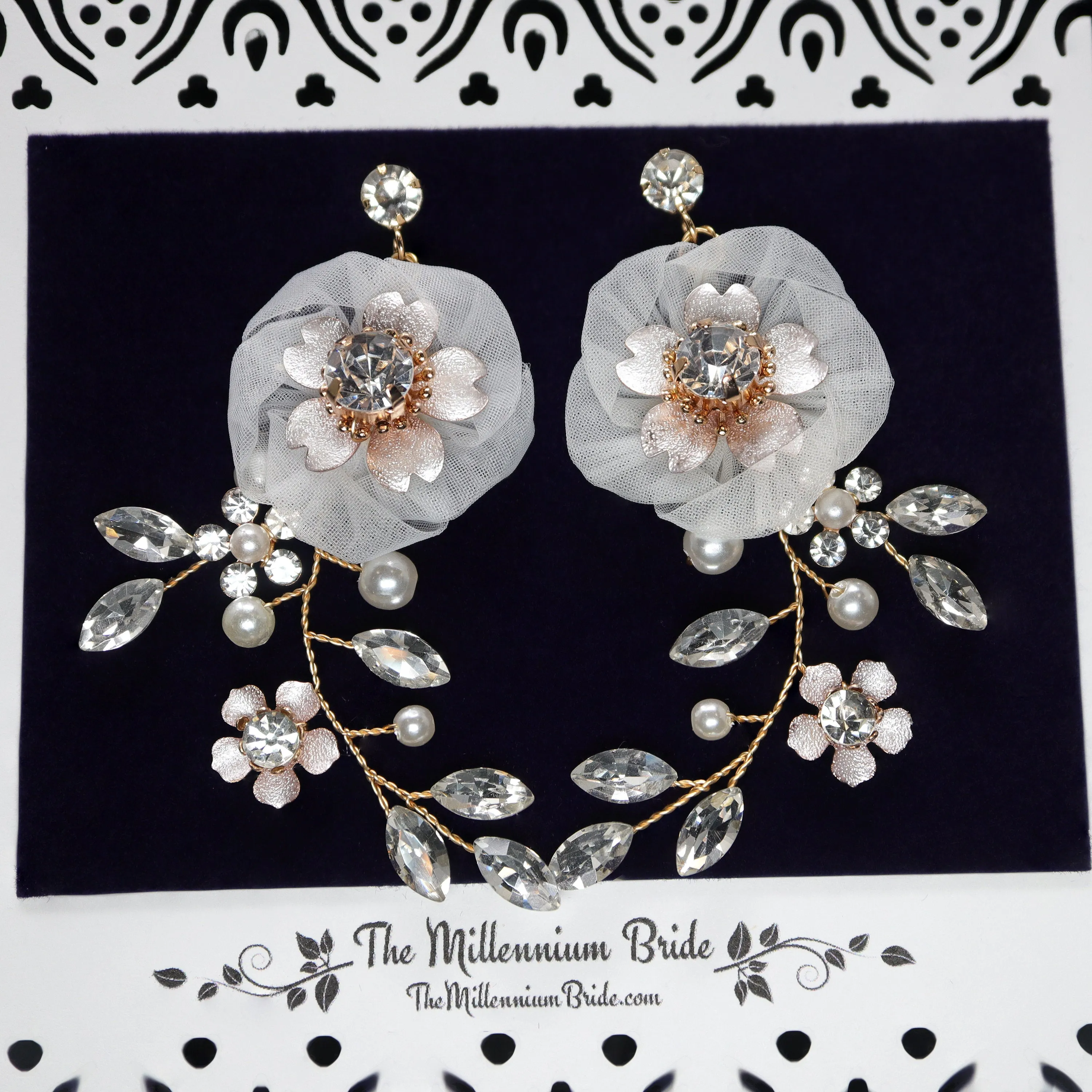 Swarovski Flower Petals Crystal, Rhinestone Earrings, Long Bridal Jewelry Bridal Earrings Crystal Bridal Earrings Statement Earrings Cz