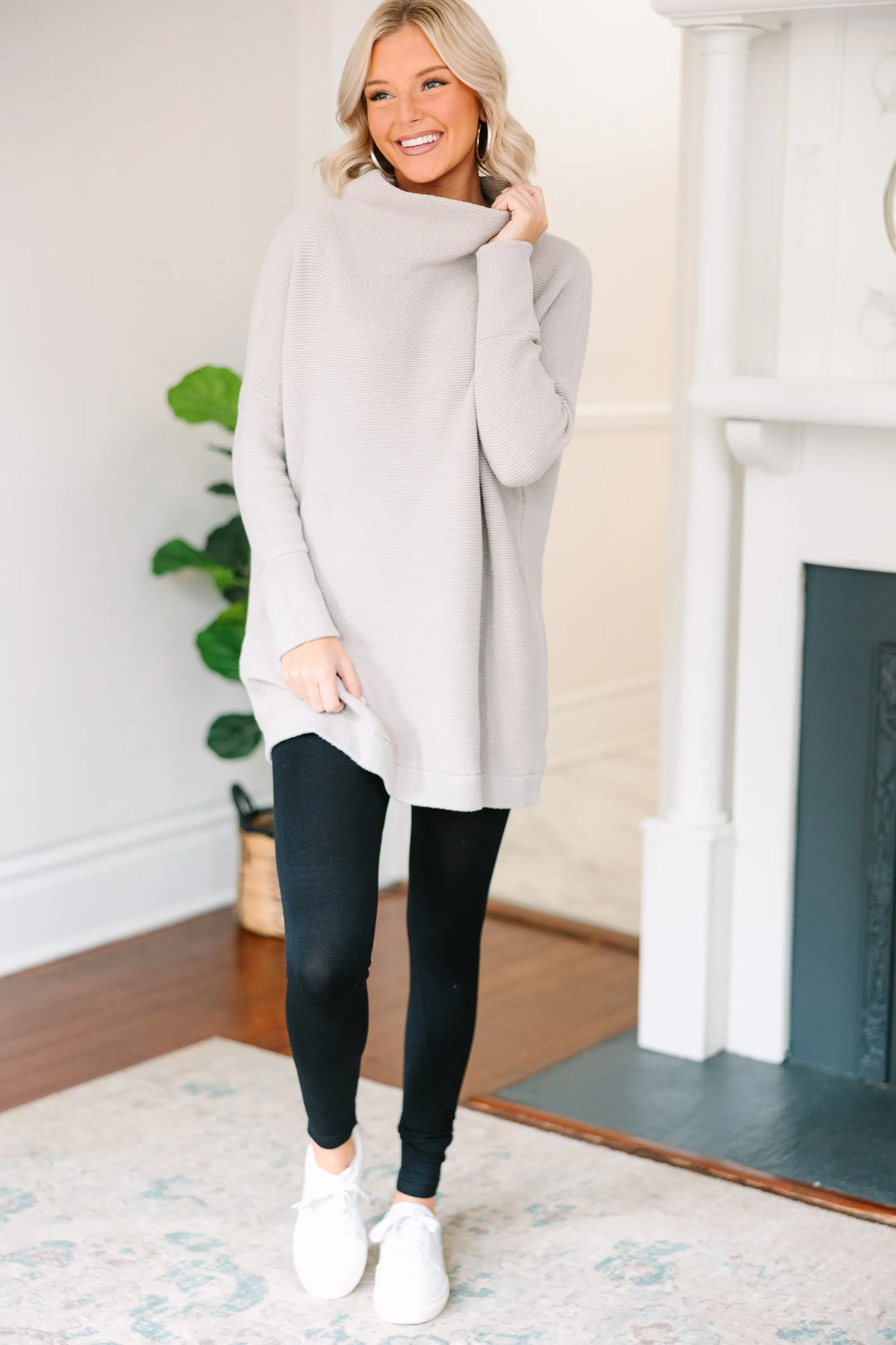 The Slouchy Gray Mock Neck Tunic