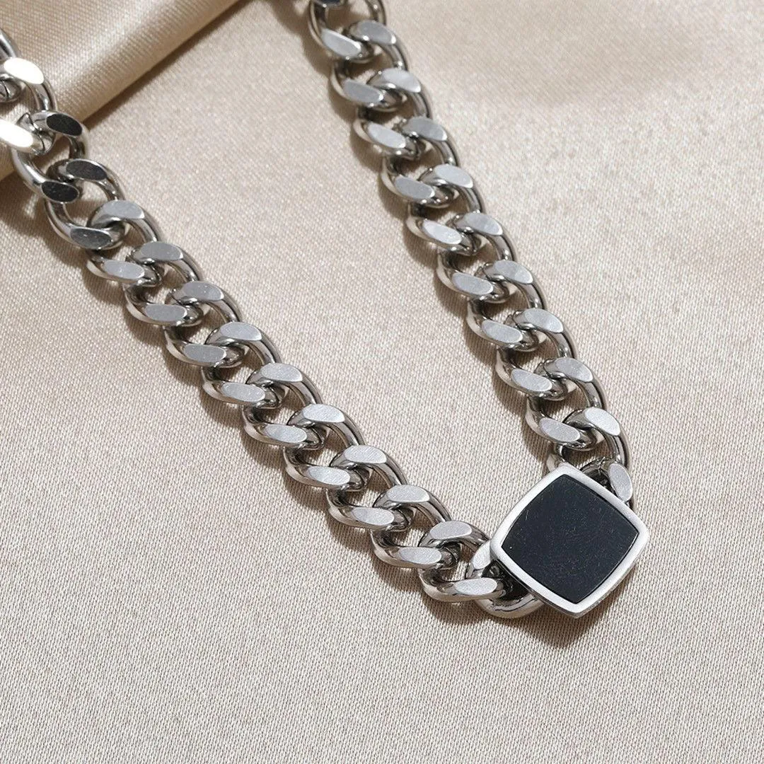 Thick Chain Necklaces Easy Matching Black Square Clavicle Chains