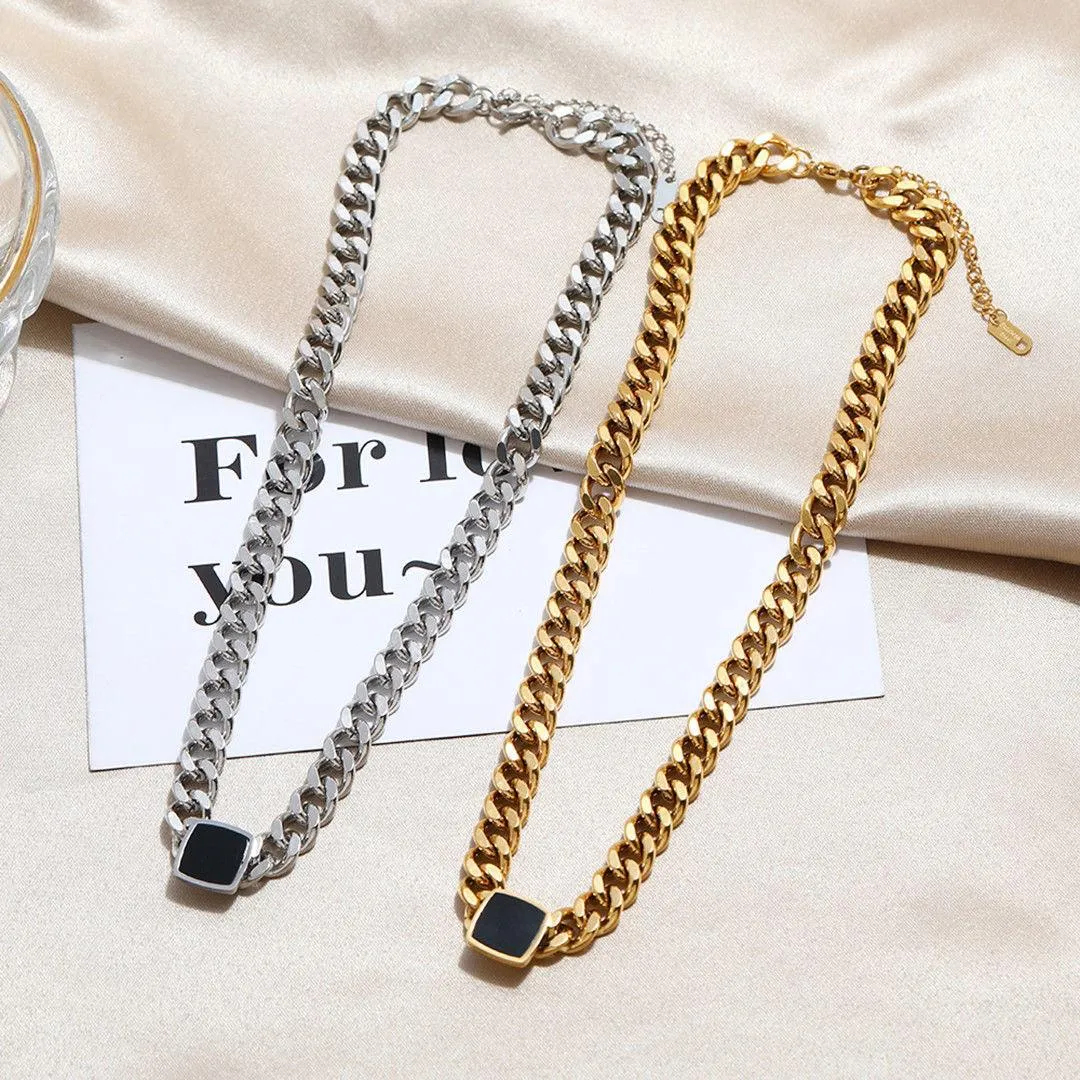 Thick Chain Necklaces Easy Matching Black Square Clavicle Chains