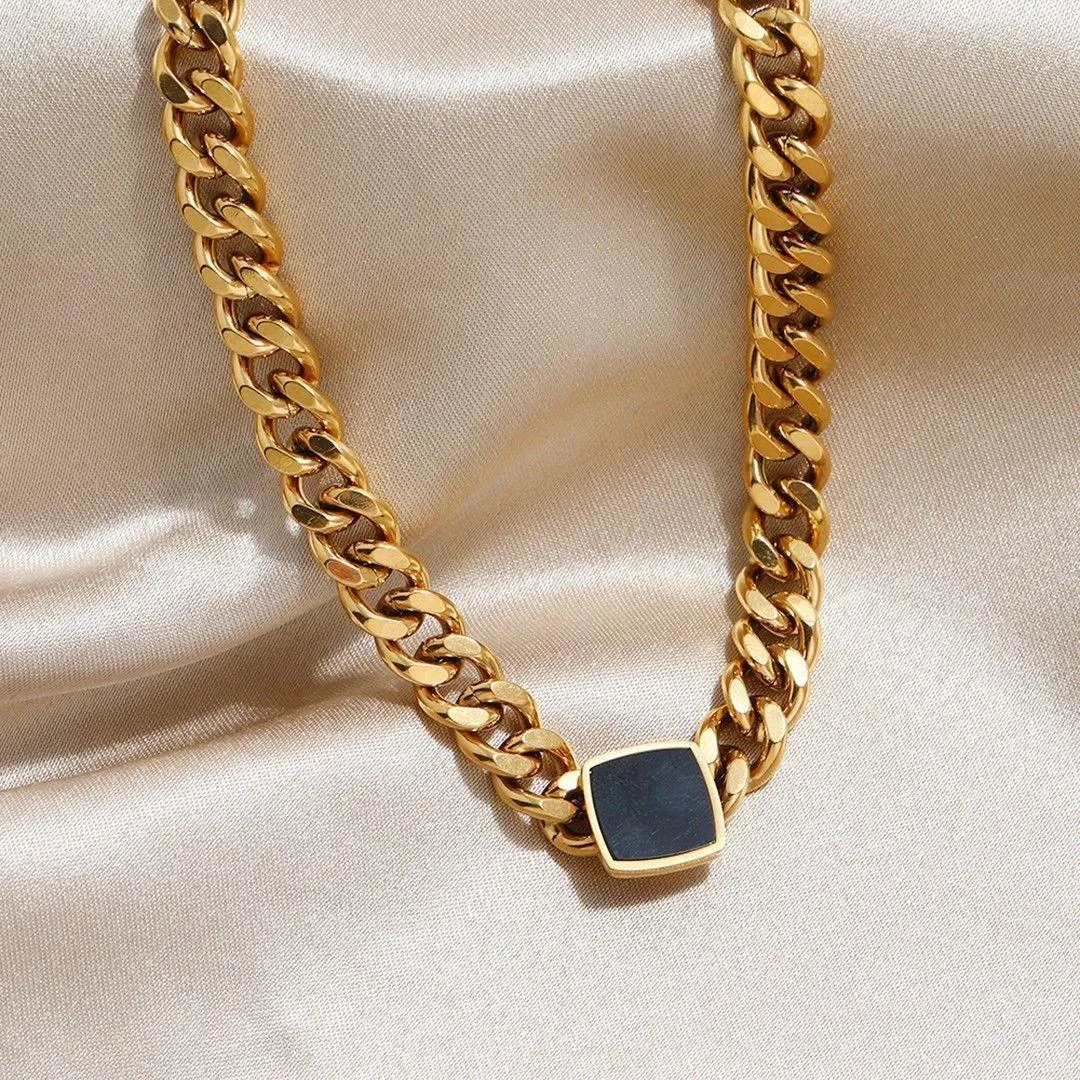 Thick Chain Necklaces Easy Matching Black Square Clavicle Chains