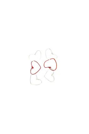 Three Heart Drop Earring - Silver Red Silver