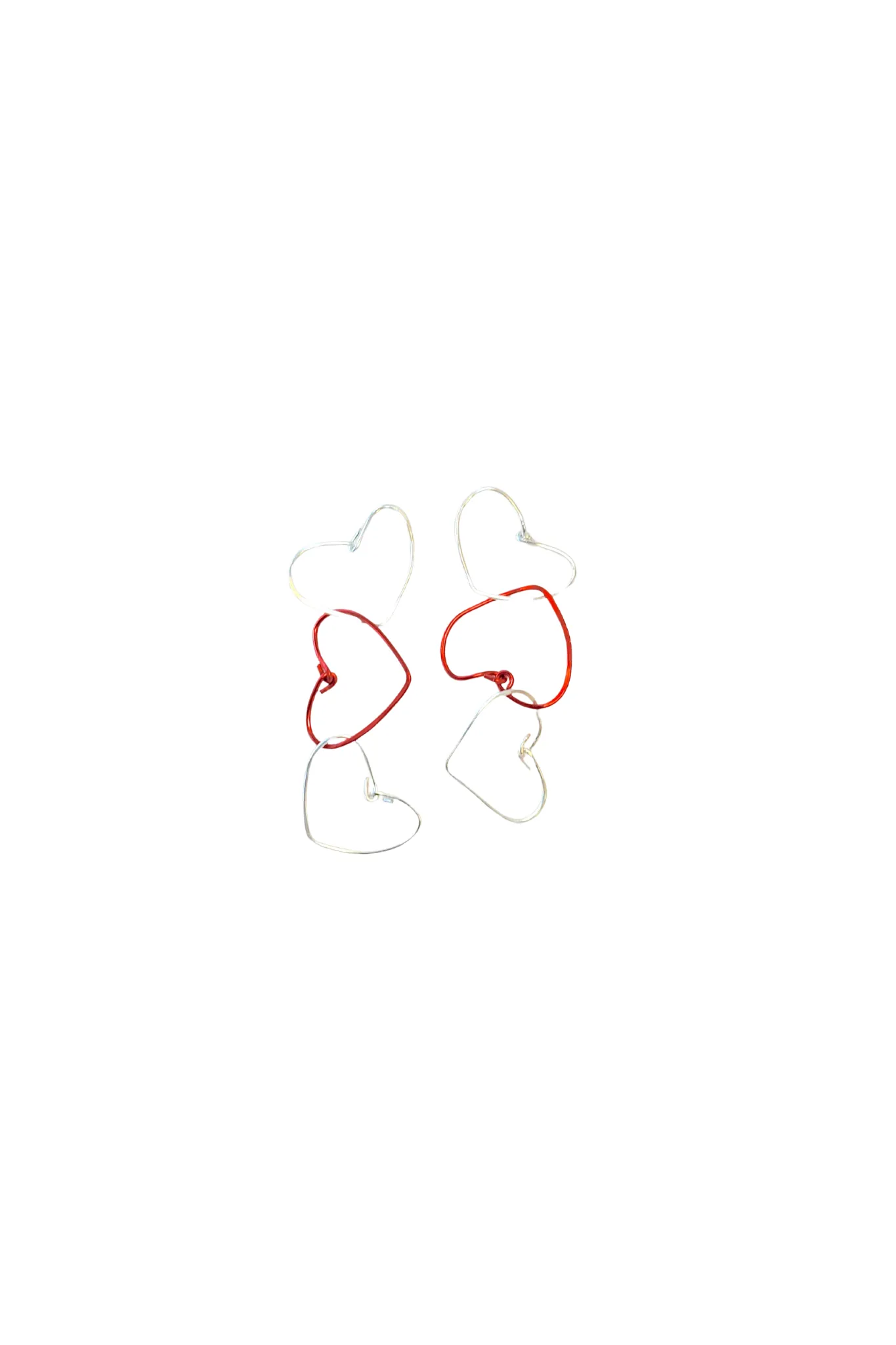 Three Heart Drop Earring - Silver Red Silver