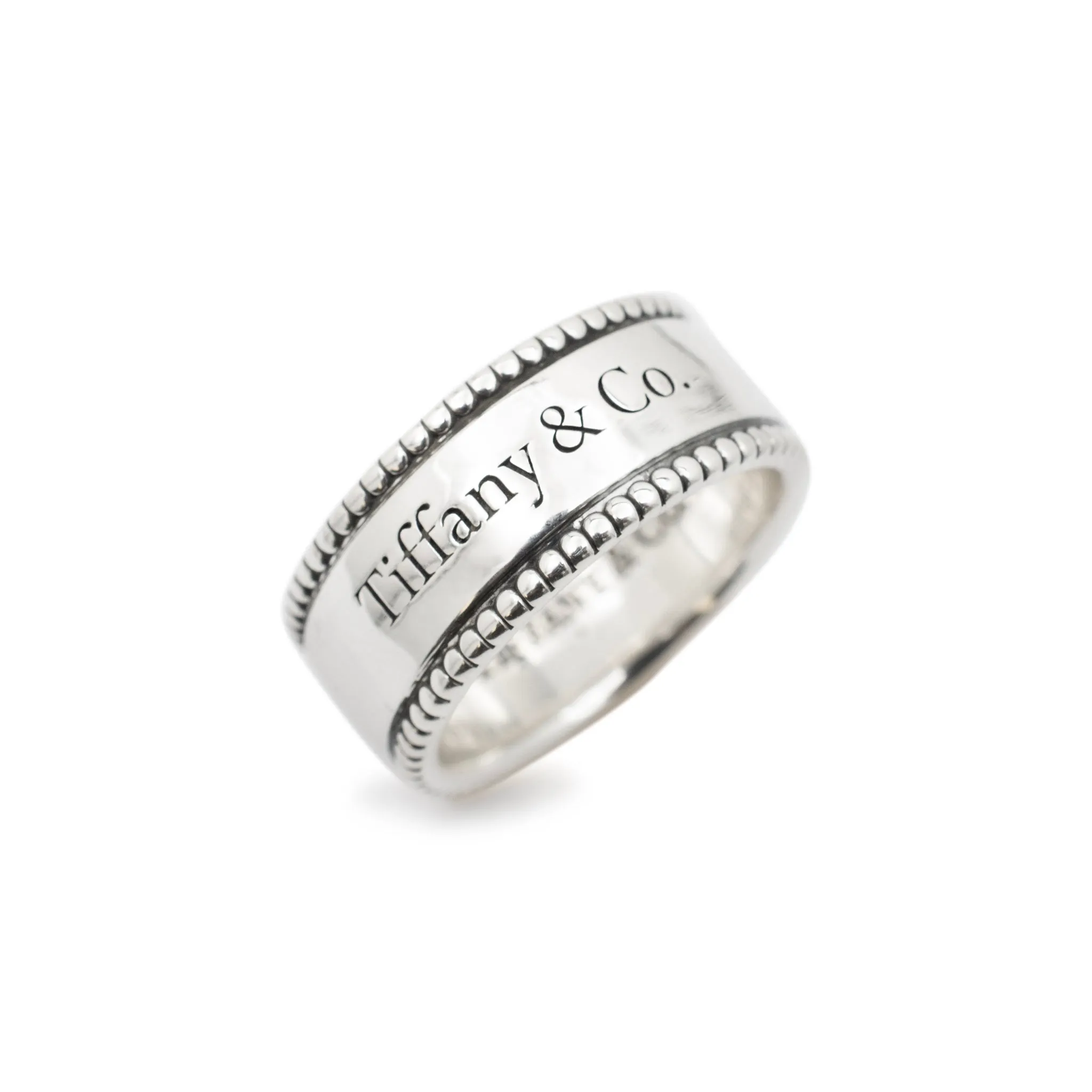 Tiffany & Co. 925 Sterling Silver Beaded Edge Wedding Band Ring