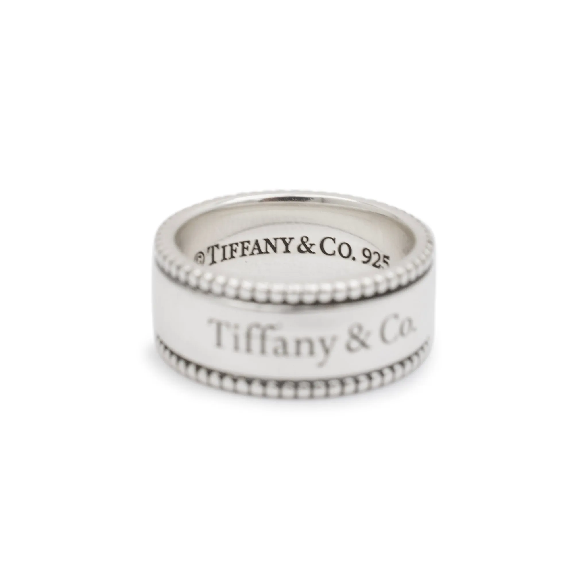 Tiffany & Co. 925 Sterling Silver Beaded Edge Wedding Band Ring