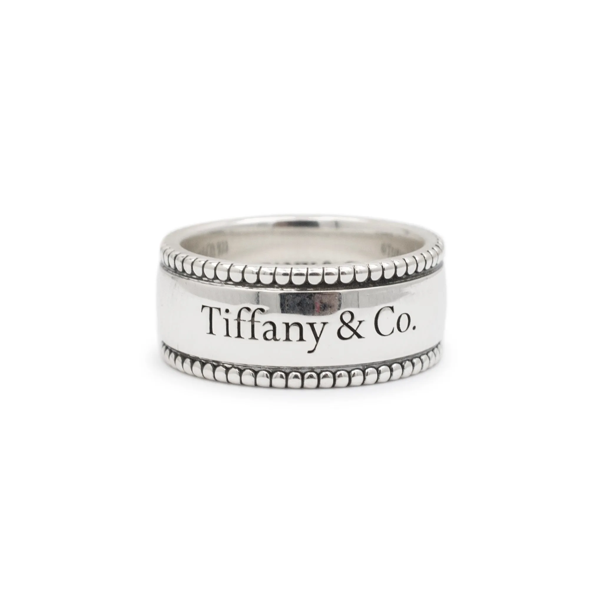 Tiffany & Co. 925 Sterling Silver Beaded Edge Wedding Band Ring