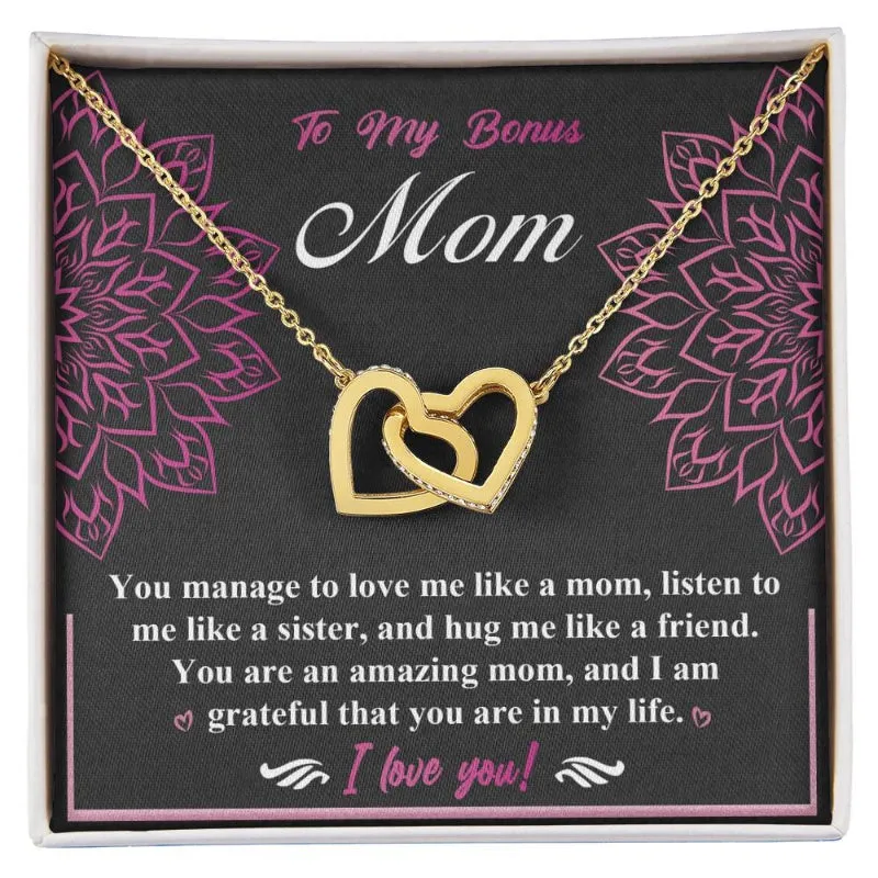 To My Bonus Mom Mothers Day Interlocking Necklace With Message Card