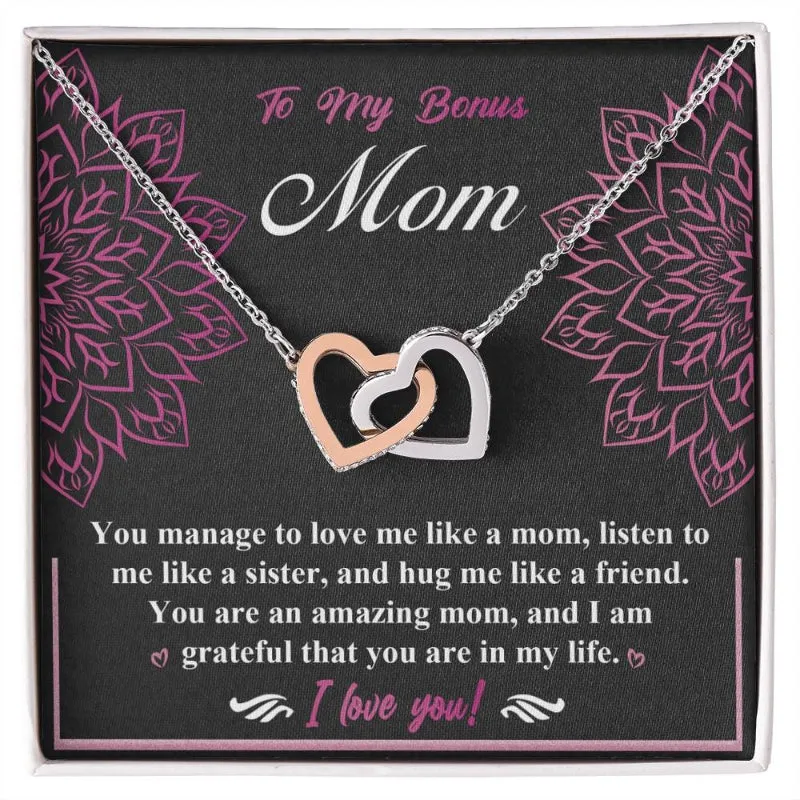 To My Bonus Mom Mothers Day Interlocking Necklace With Message Card