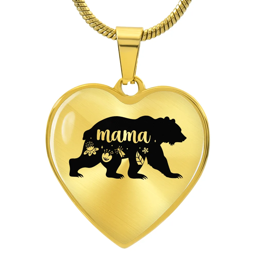 To My Mama Heart Necklace - Mama Bear Snake Chain