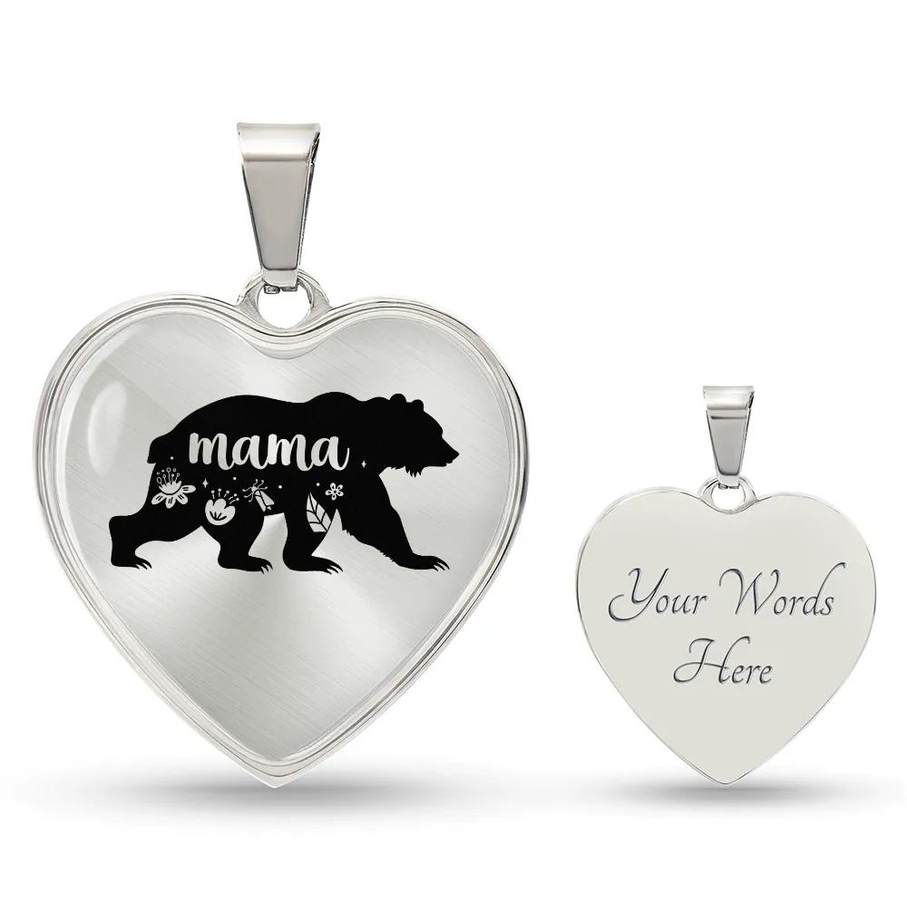 To My Mama Heart Necklace - Mama Bear Snake Chain