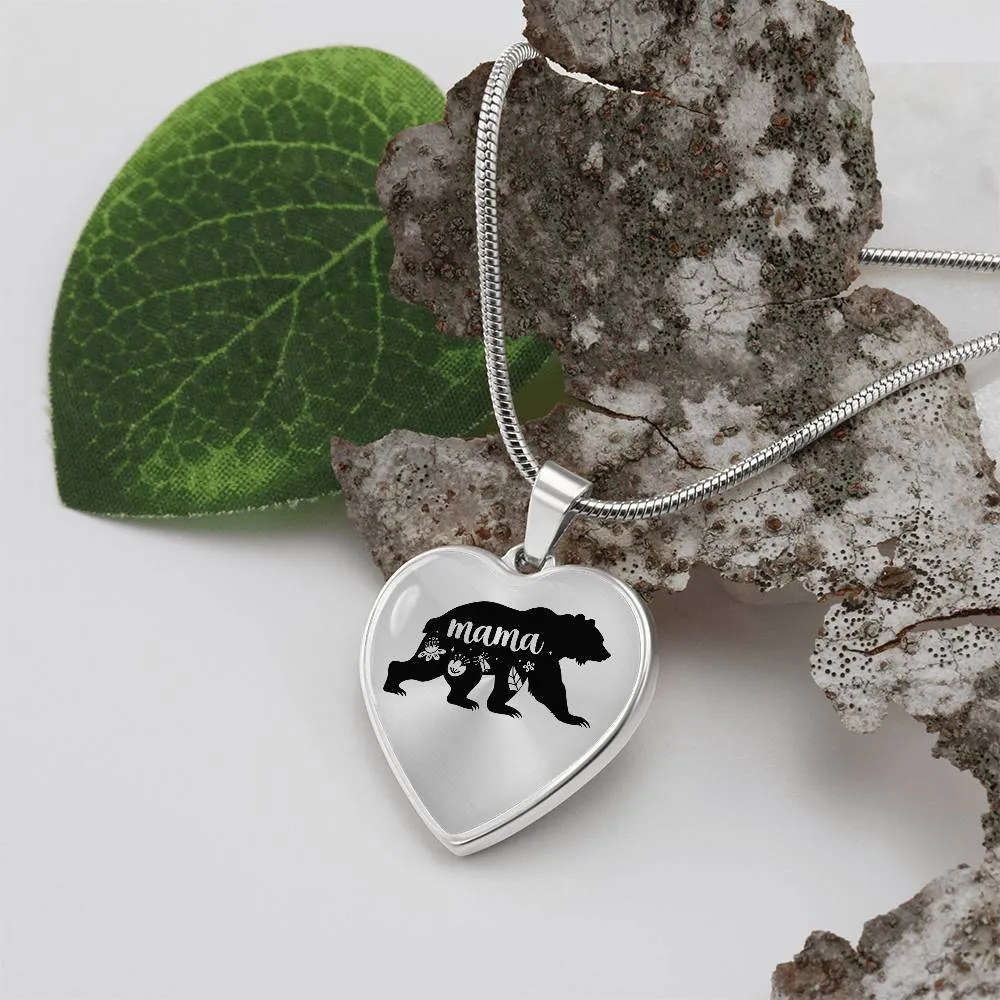 To My Mama Heart Necklace - Mama Bear Snake Chain