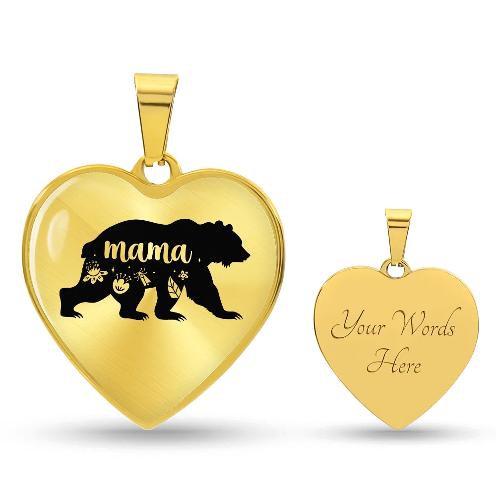 To My Mama Heart Necklace - Mama Bear Snake Chain