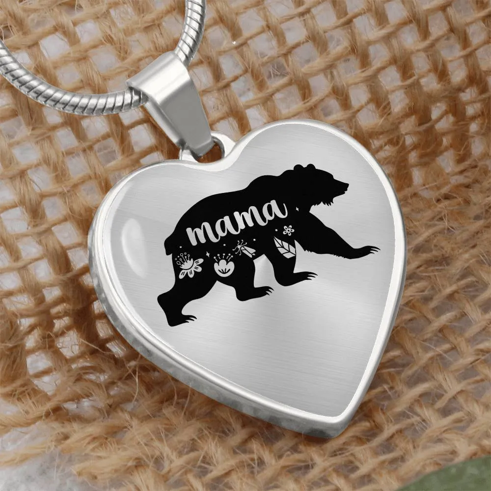 To My Mama Heart Necklace - Mama Bear Snake Chain