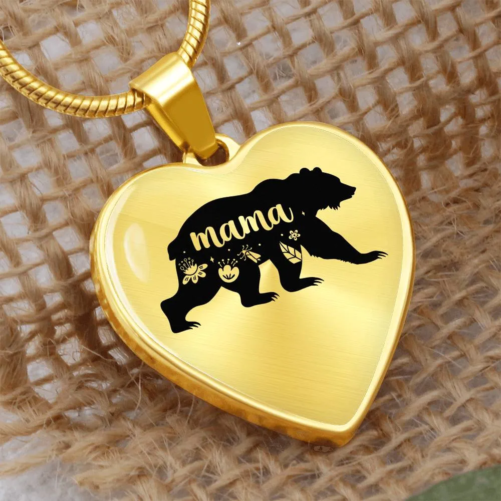 To My Mama Heart Necklace - Mama Bear Snake Chain