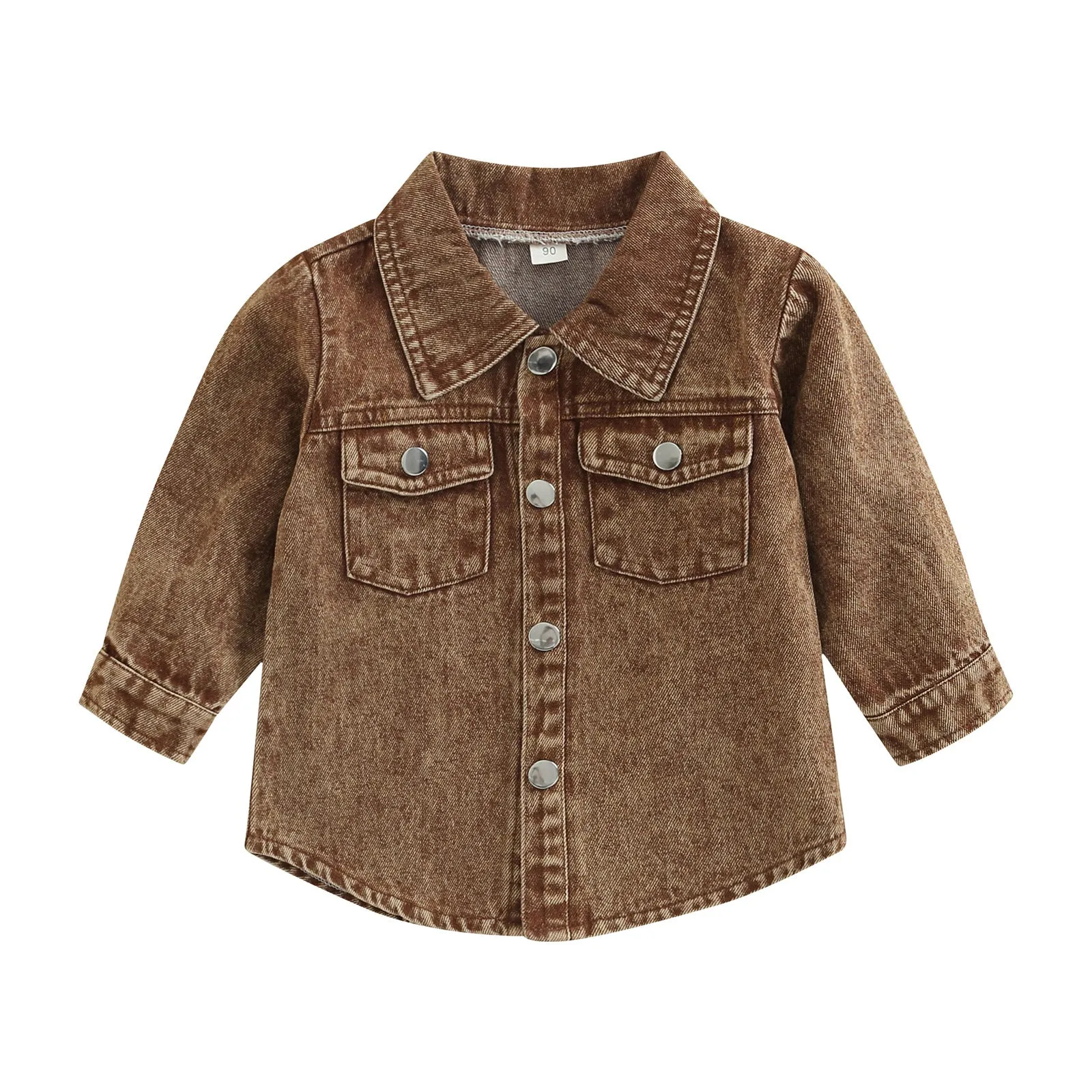 Toddler kids Solid color long sleeve lapel denim shirt jacket