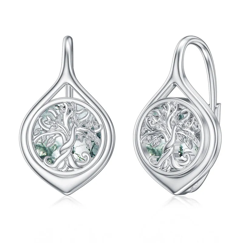 Tree Of Life Leverback Earring for Women Sterling Silver Dangle Drop Hoop Earrings for Women Teens Birthday Anniversary