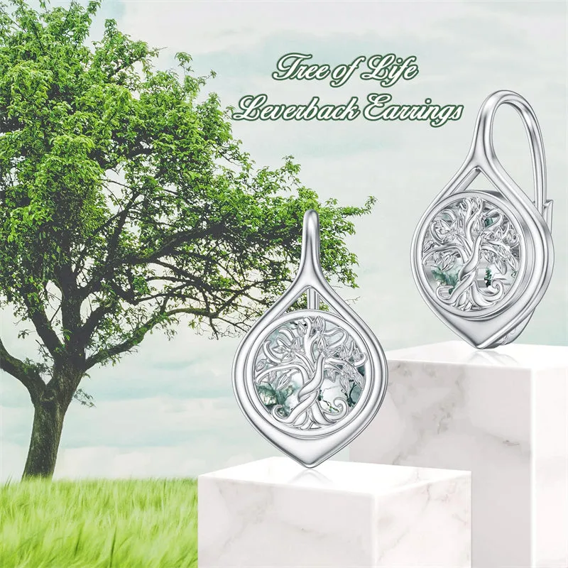 Tree Of Life Leverback Earring for Women Sterling Silver Dangle Drop Hoop Earrings for Women Teens Birthday Anniversary