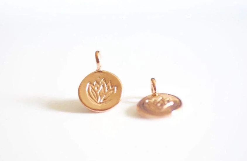 Vermeil Rose Wholesale Gold Lotus Flower Disc Charms - Rose Gold Lotus Flower Water Lily Disc, Rose Gold yoga charm, vermeil gold Lotus Round Charm,36