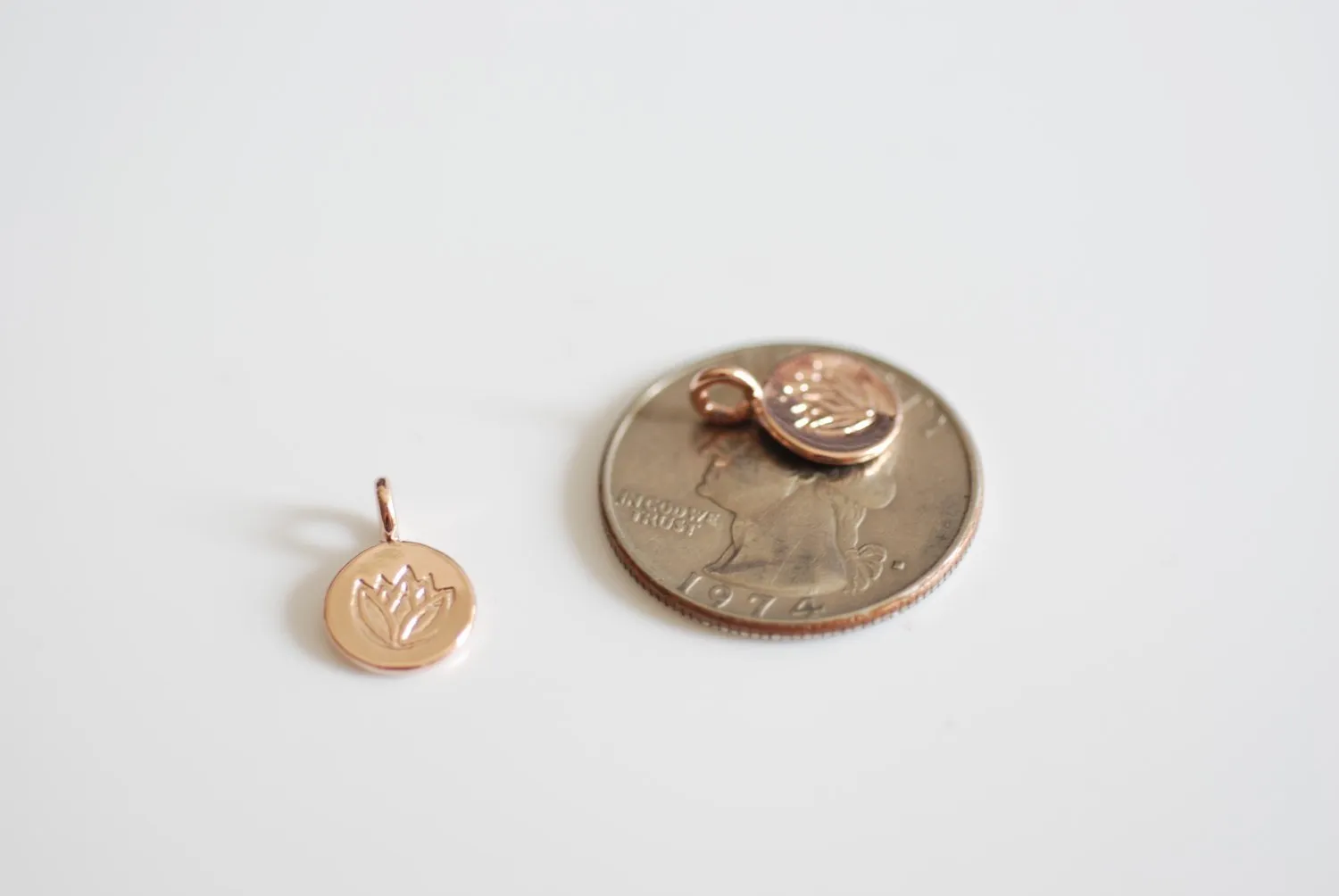 Vermeil Rose Wholesale Gold Lotus Flower Disc Charms - Rose Gold Lotus Flower Water Lily Disc, Rose Gold yoga charm, vermeil gold Lotus Round Charm,36