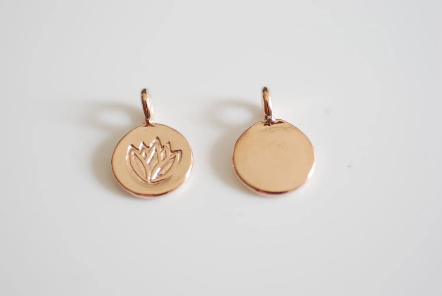 Vermeil Rose Wholesale Gold Lotus Flower Disc Charms - Rose Gold Lotus Flower Water Lily Disc, Rose Gold yoga charm, vermeil gold Lotus Round Charm,36