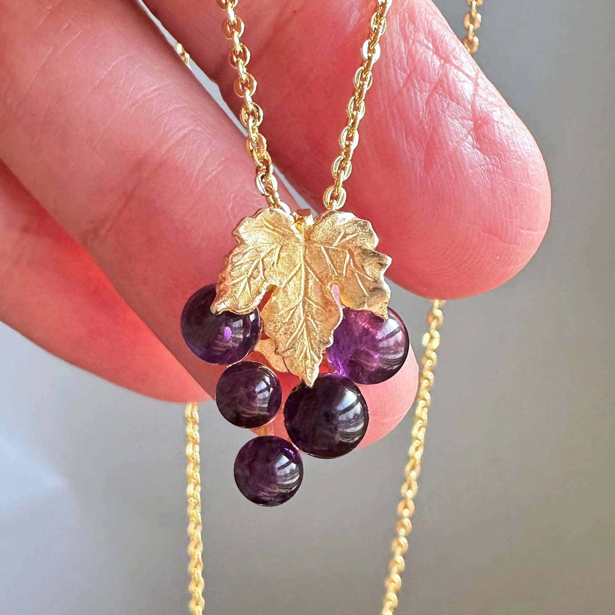 Vintage 14K Gold Grape Cluster Amethyst Pendant