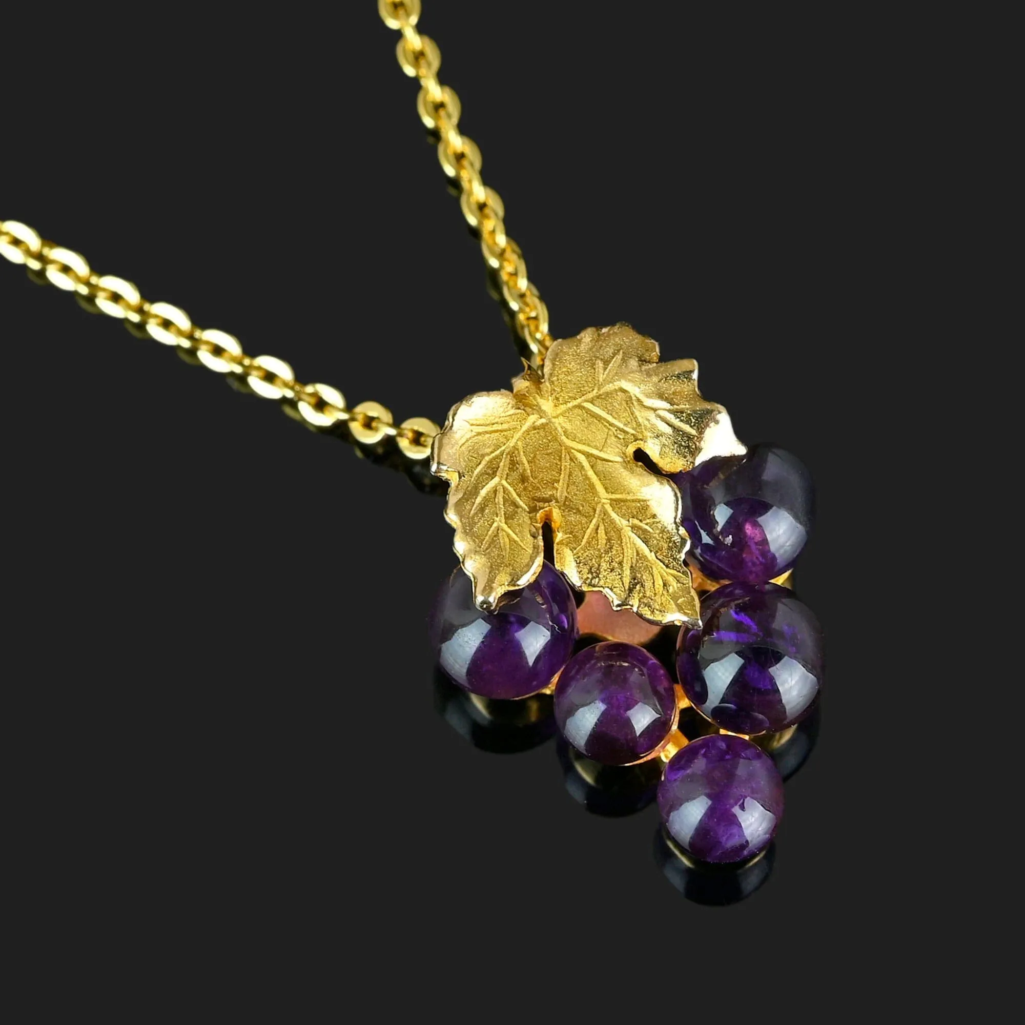 Vintage 14K Gold Grape Cluster Amethyst Pendant