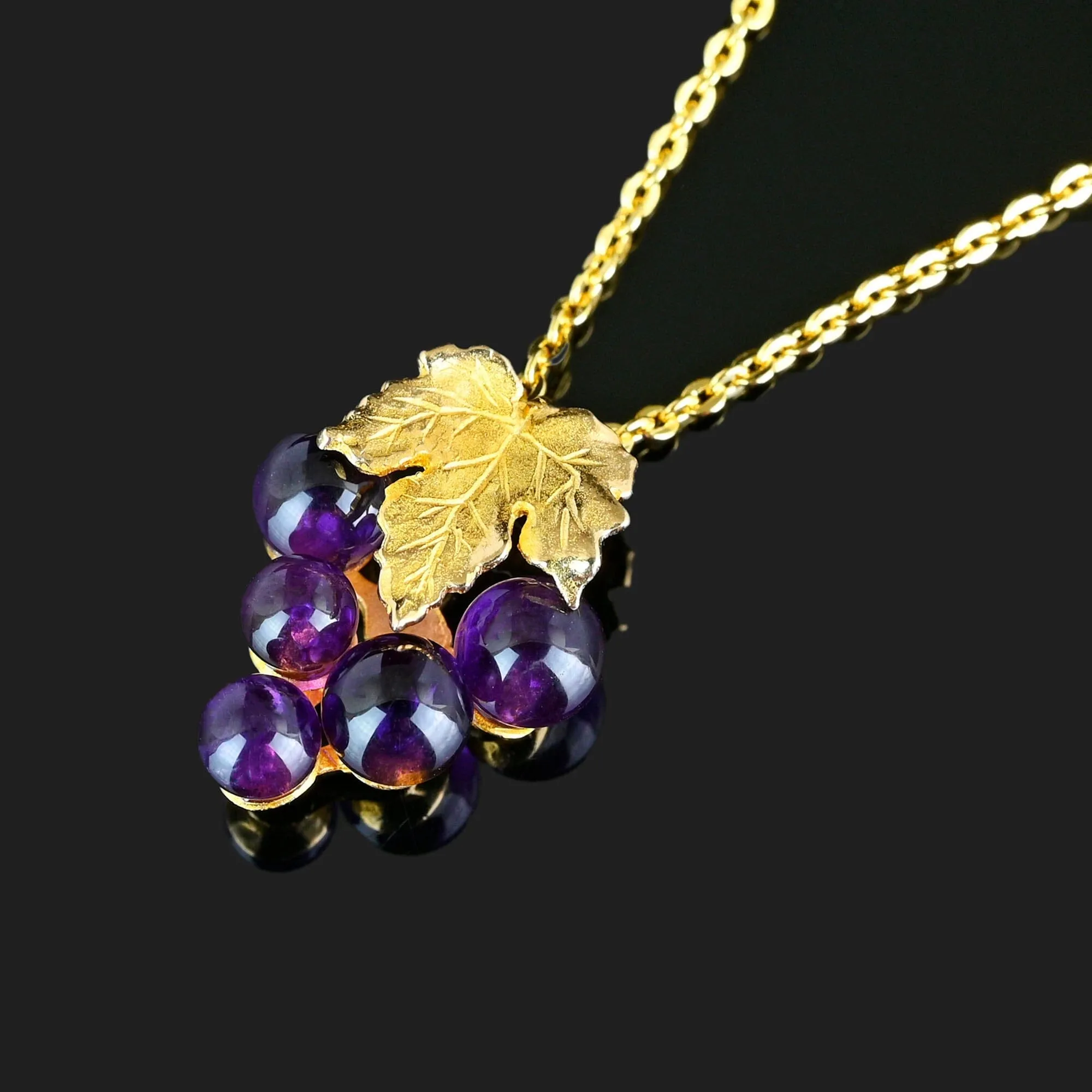 Vintage 14K Gold Grape Cluster Amethyst Pendant