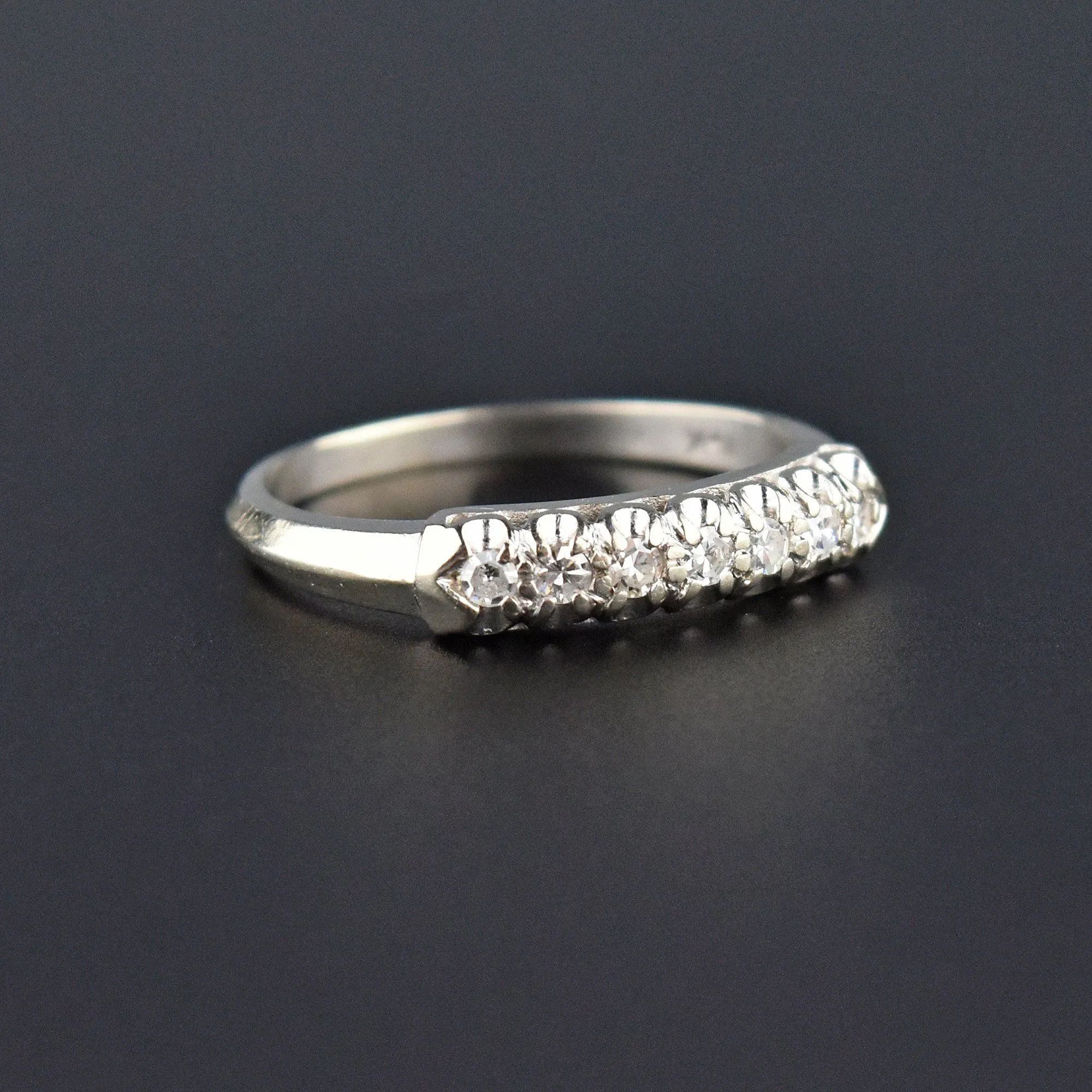 Vintage 14K White Gold Half Eternity Band Ring, Sz 7