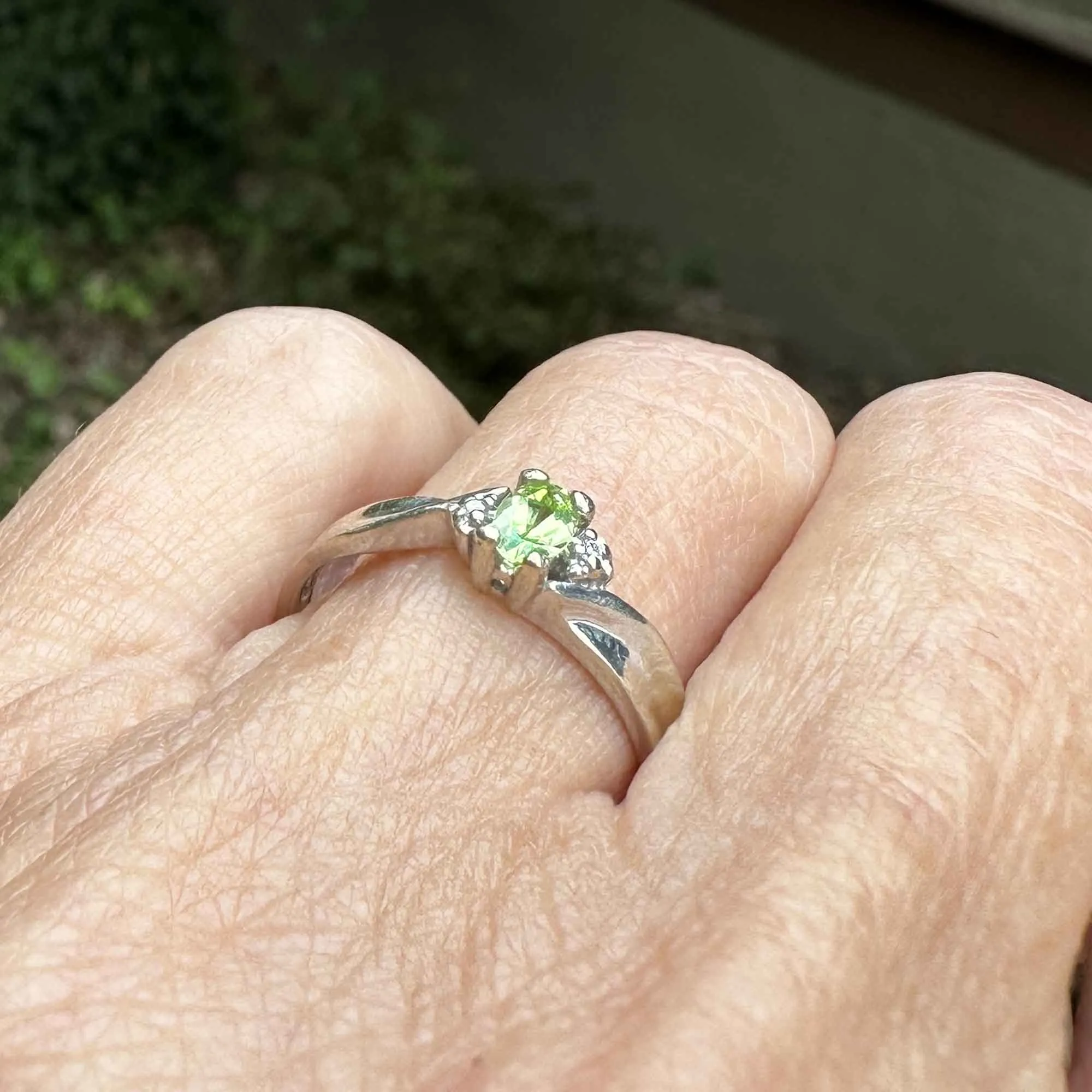 Vintage Bypass White Gold Diamond Peridot Ring