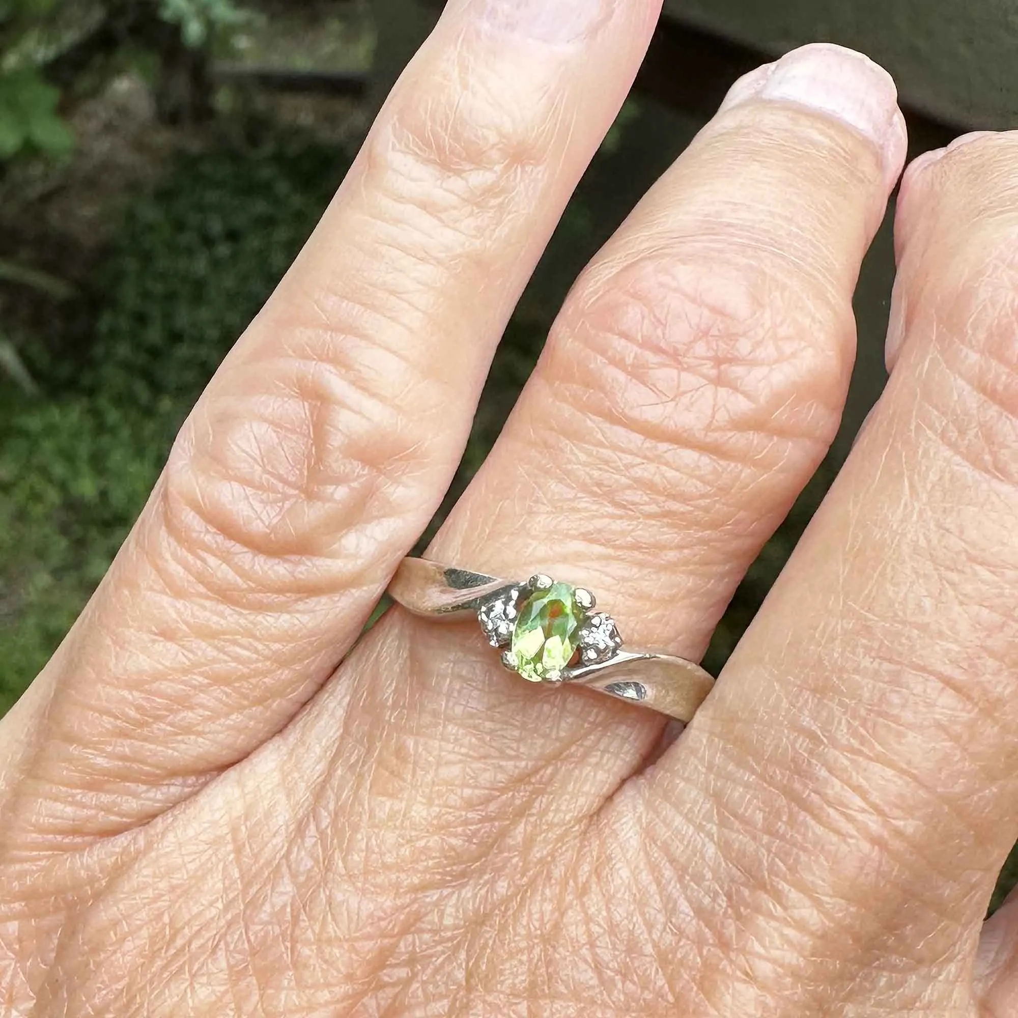 Vintage Bypass White Gold Diamond Peridot Ring