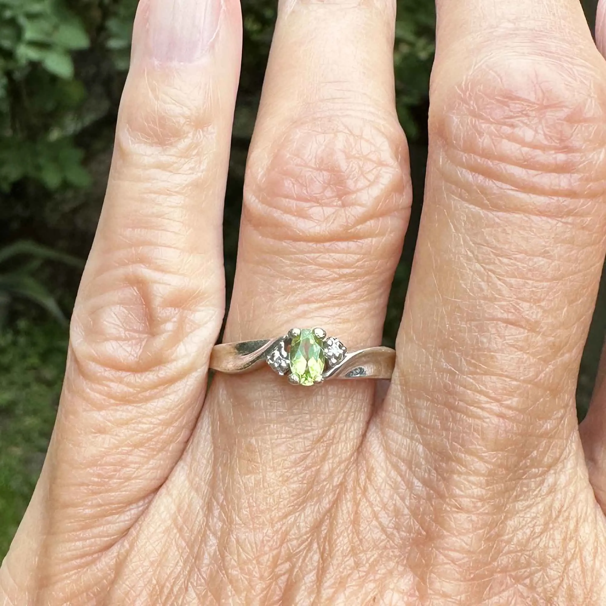 Vintage Bypass White Gold Diamond Peridot Ring