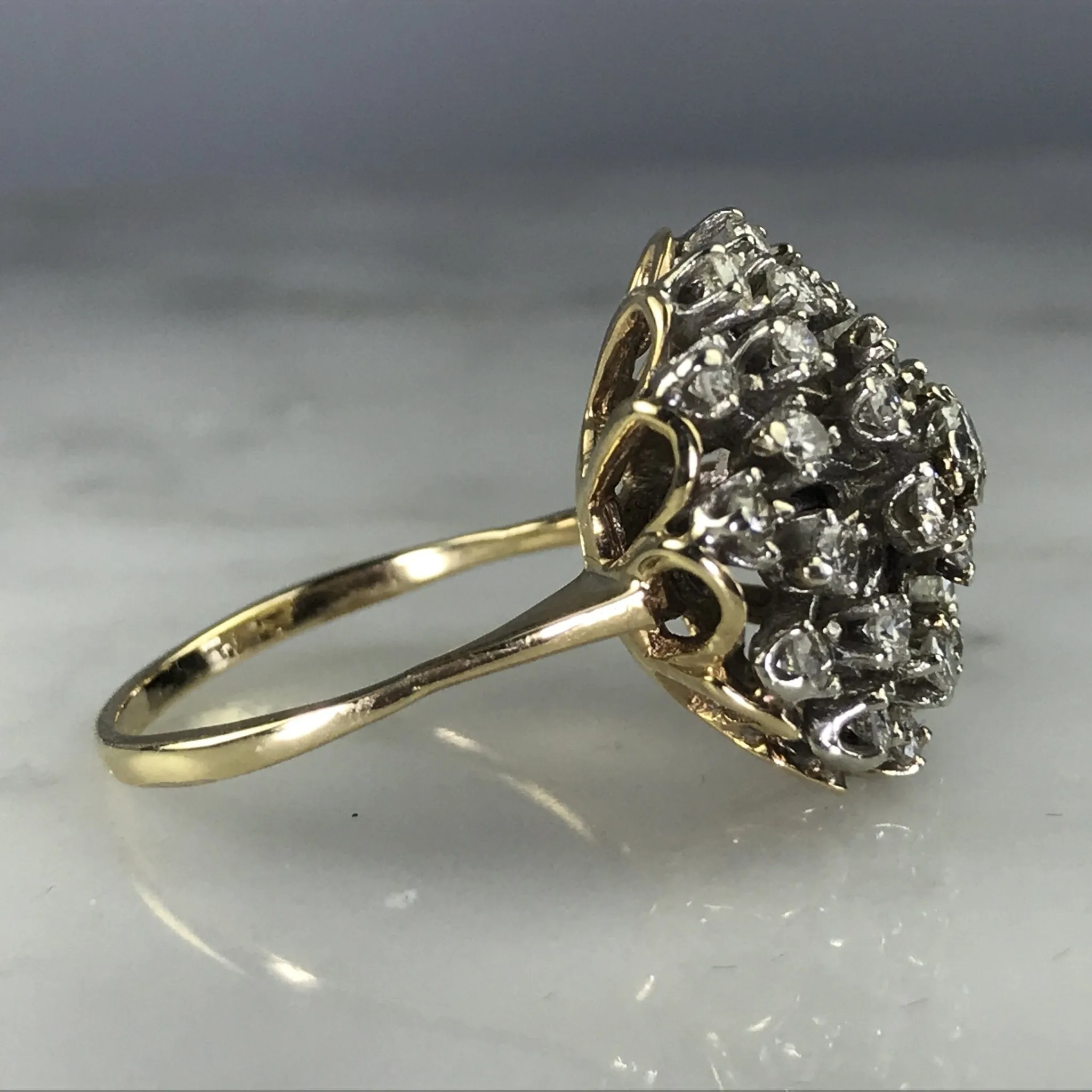 Vintage Diamond Cluster Ring in 14K Gold Starburst Setting. April Birthstone. 10 Anniversary Gift.