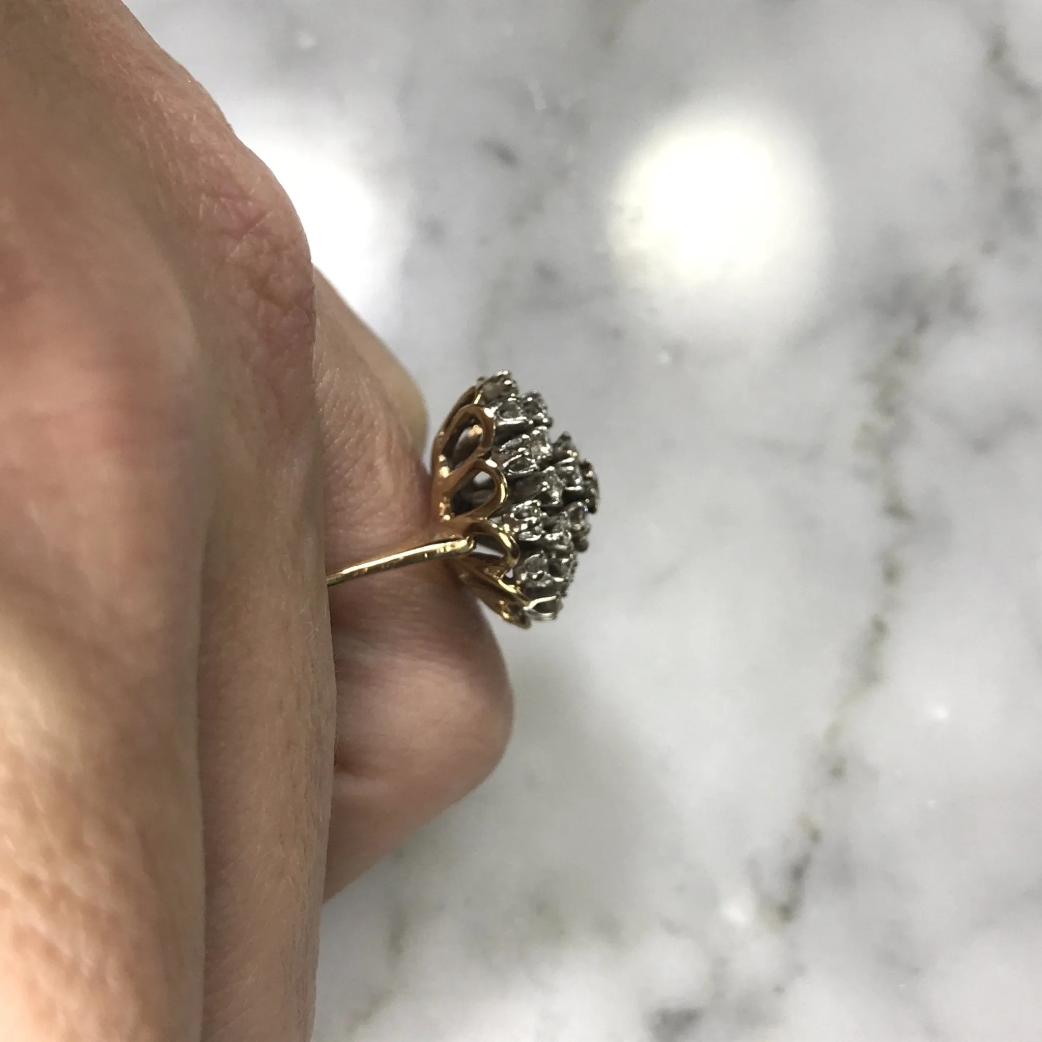 Vintage Diamond Cluster Ring in 14K Gold Starburst Setting. April Birthstone. 10 Anniversary Gift.