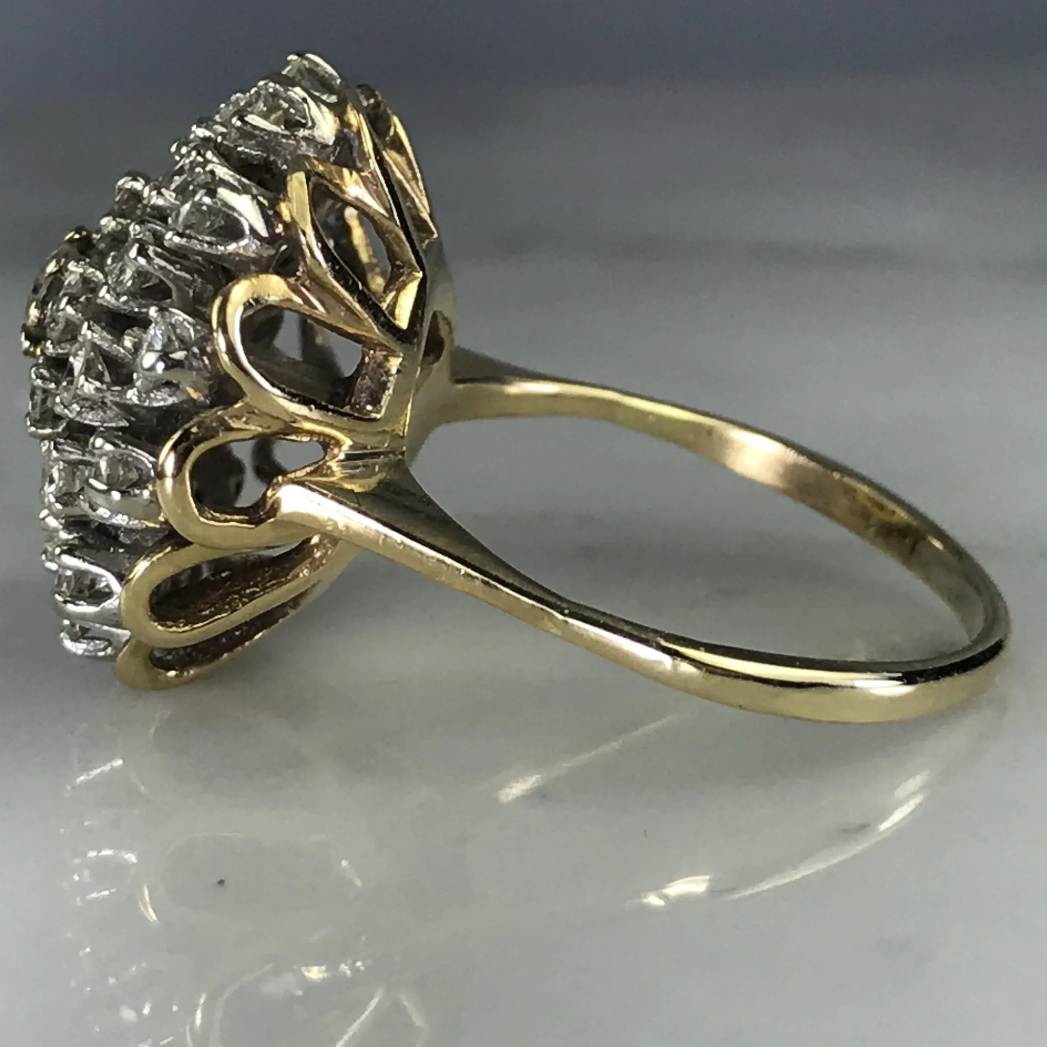 Vintage Diamond Cluster Ring in 14K Gold Starburst Setting. April Birthstone. 10 Anniversary Gift.