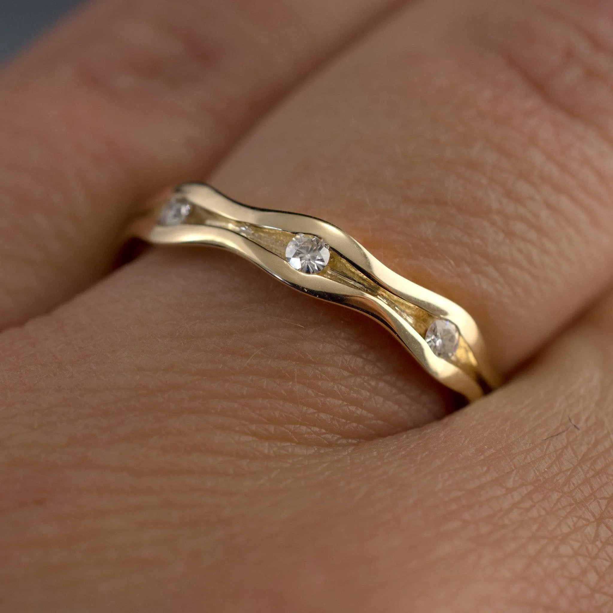 Wave Moissanite Eternity Gold Wedding Ring