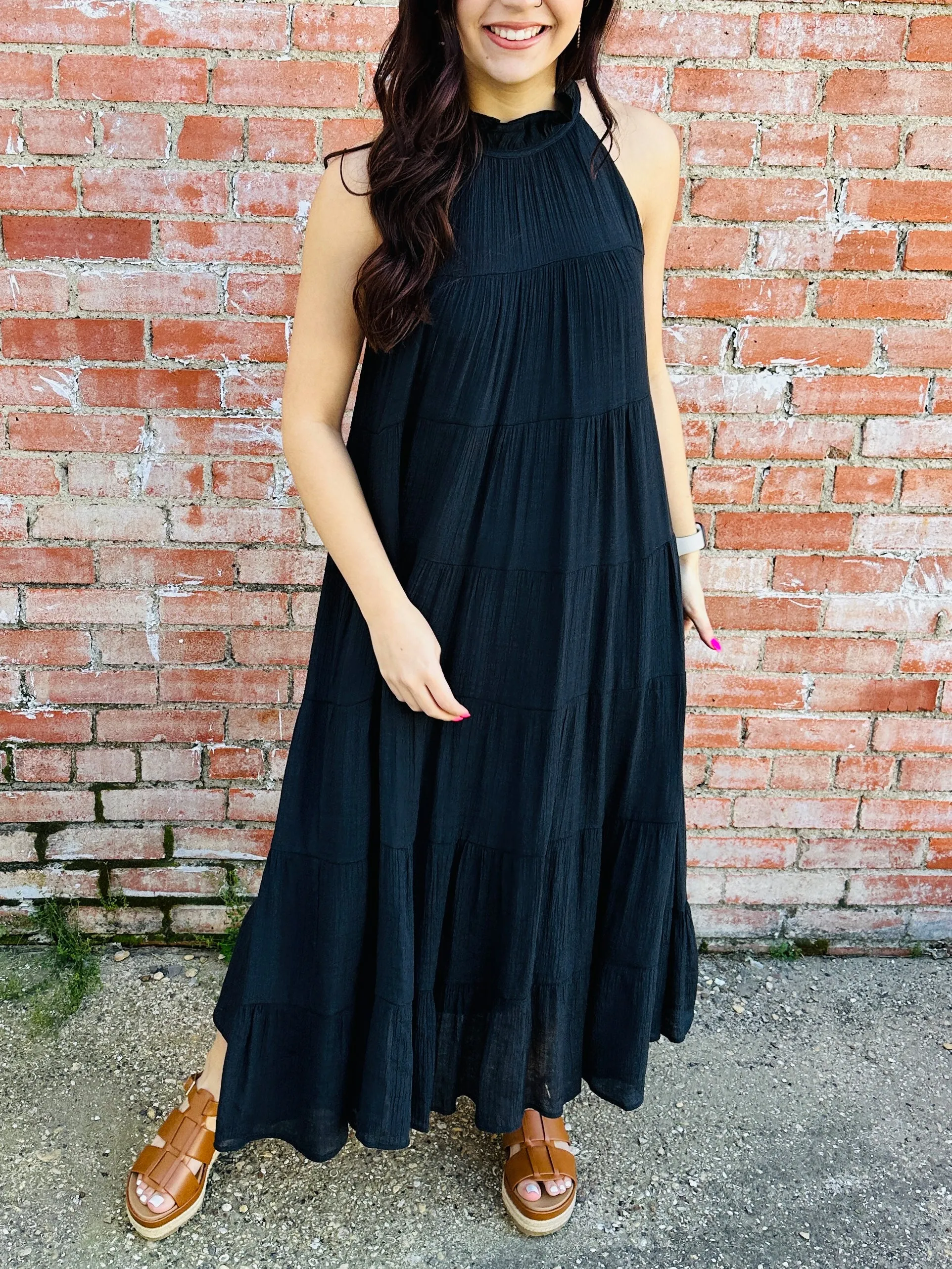 While We Wait Tiered Maxi Dress  Black