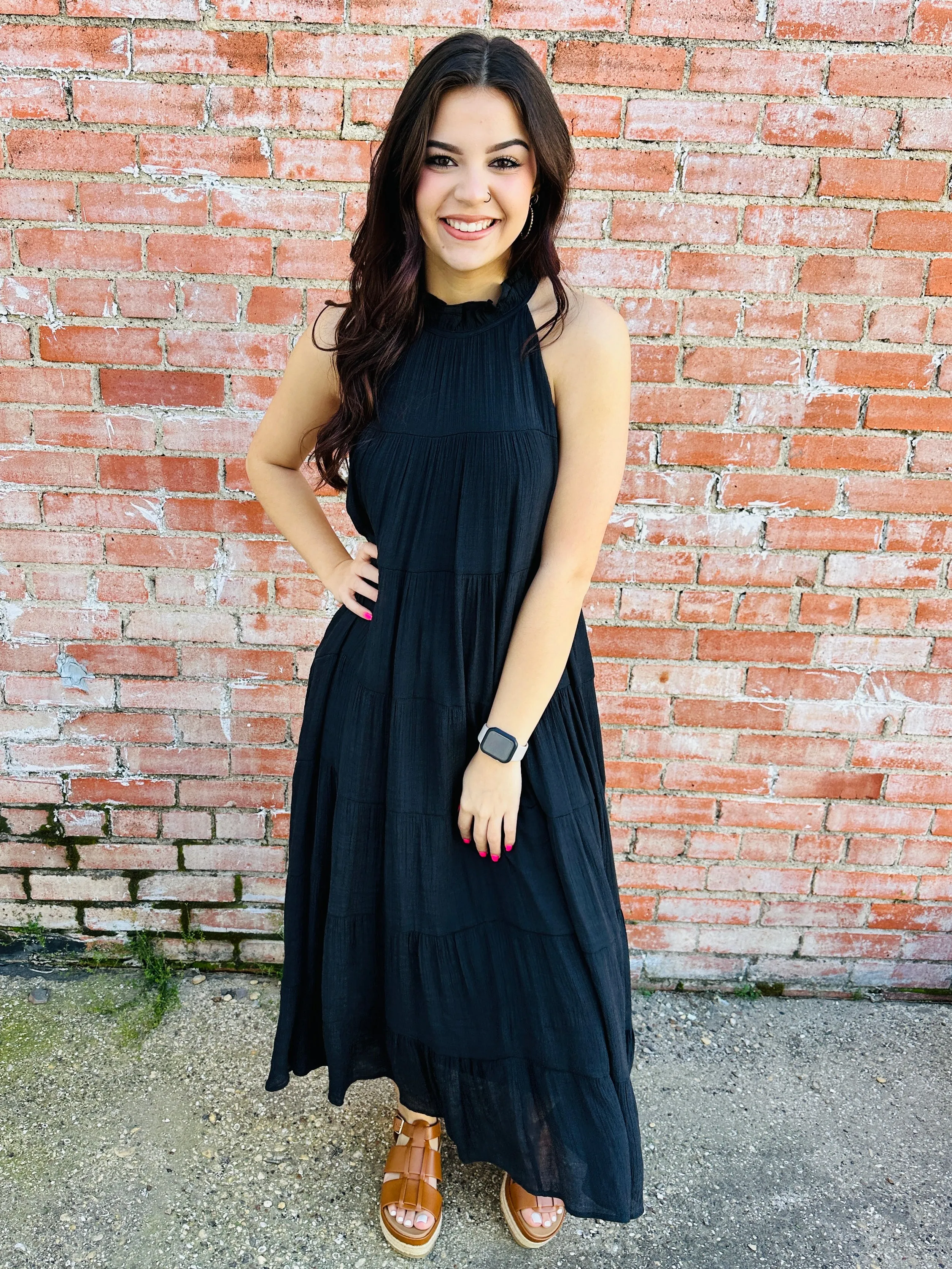 While We Wait Tiered Maxi Dress  Black