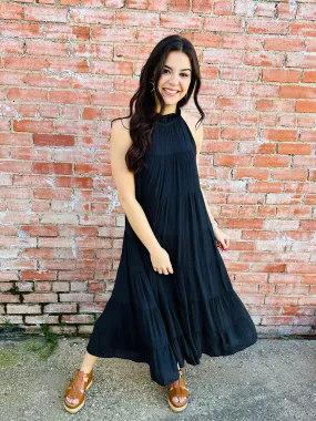 While We Wait Tiered Maxi Dress  Black