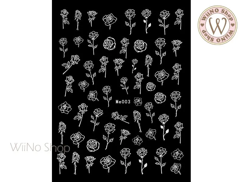 White Drawing Rose Adhesive Nail Art Sticker - 1 pc (Me003W)