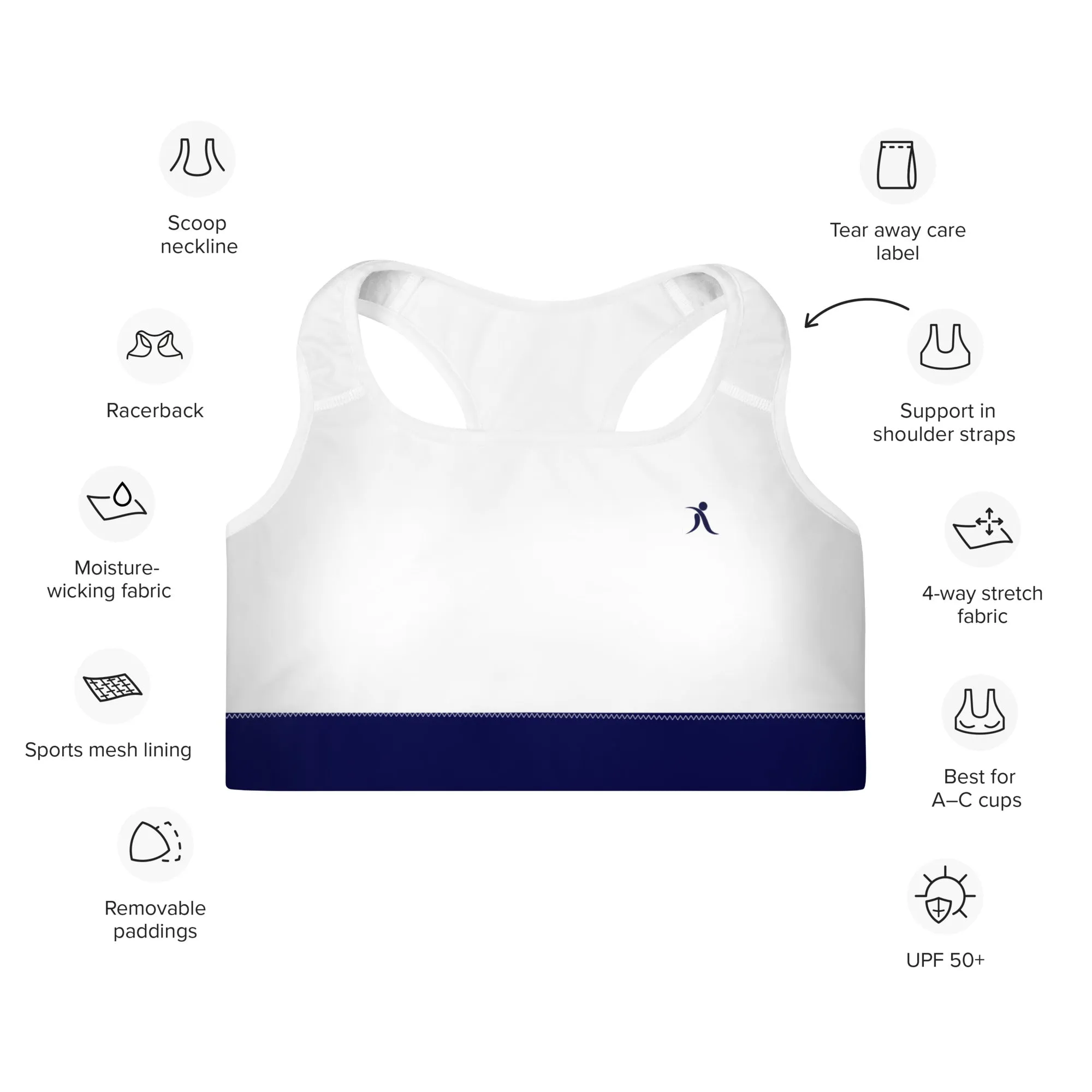 White Navy Sports Bra