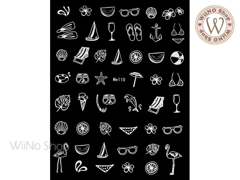 White Summer Elements Adhesive Nail Art Sticker - 1 pc (Me110W)