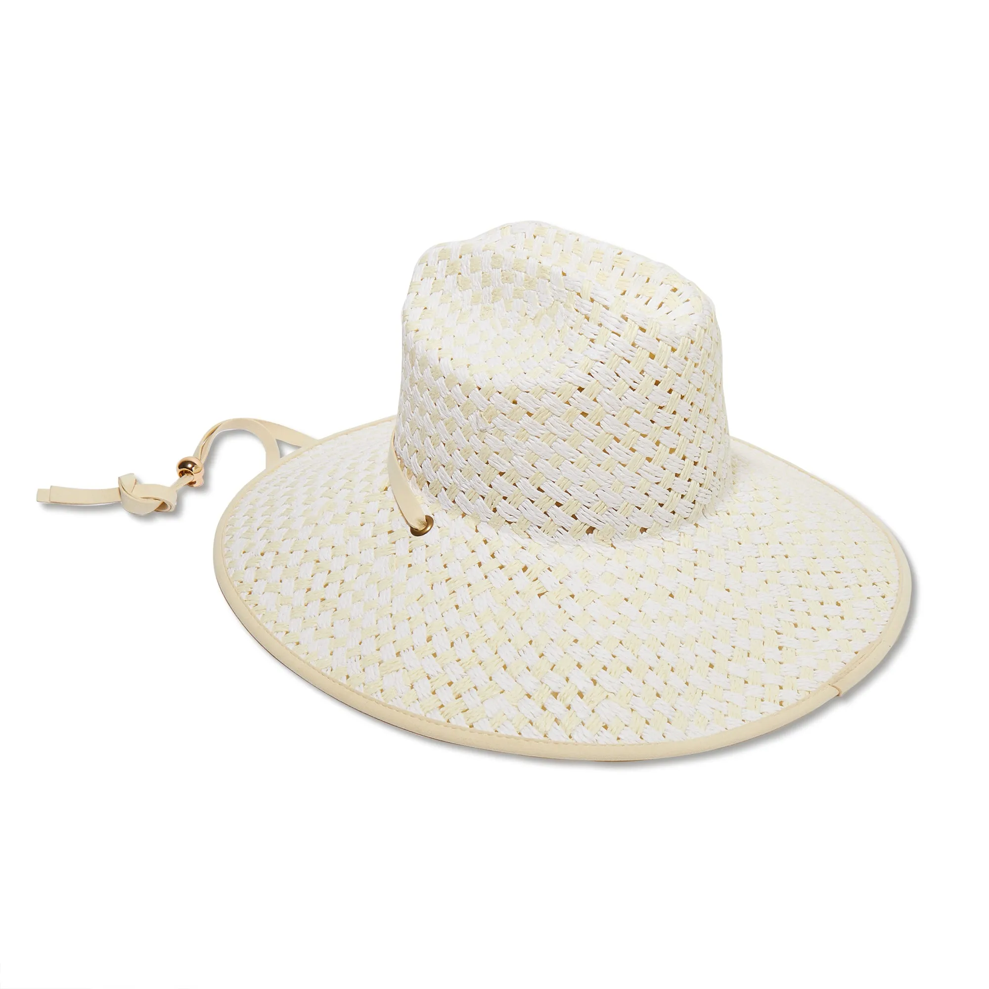 WHITE WASHED STRAW CHECKERED HAT