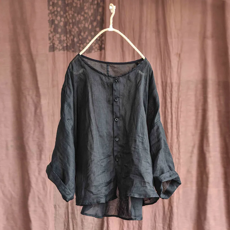 Women Loose Autumn Retro Linen Blouse