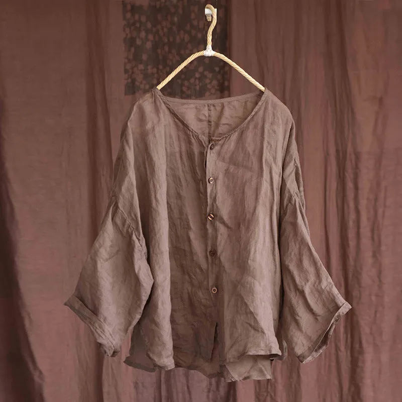 Women Loose Autumn Retro Linen Blouse