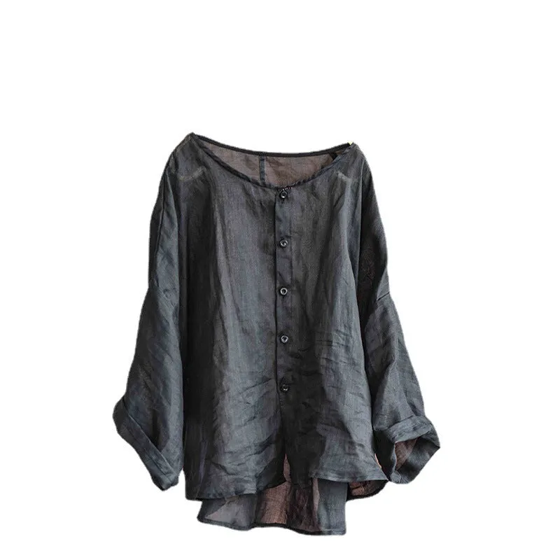 Women Loose Autumn Retro Linen Blouse